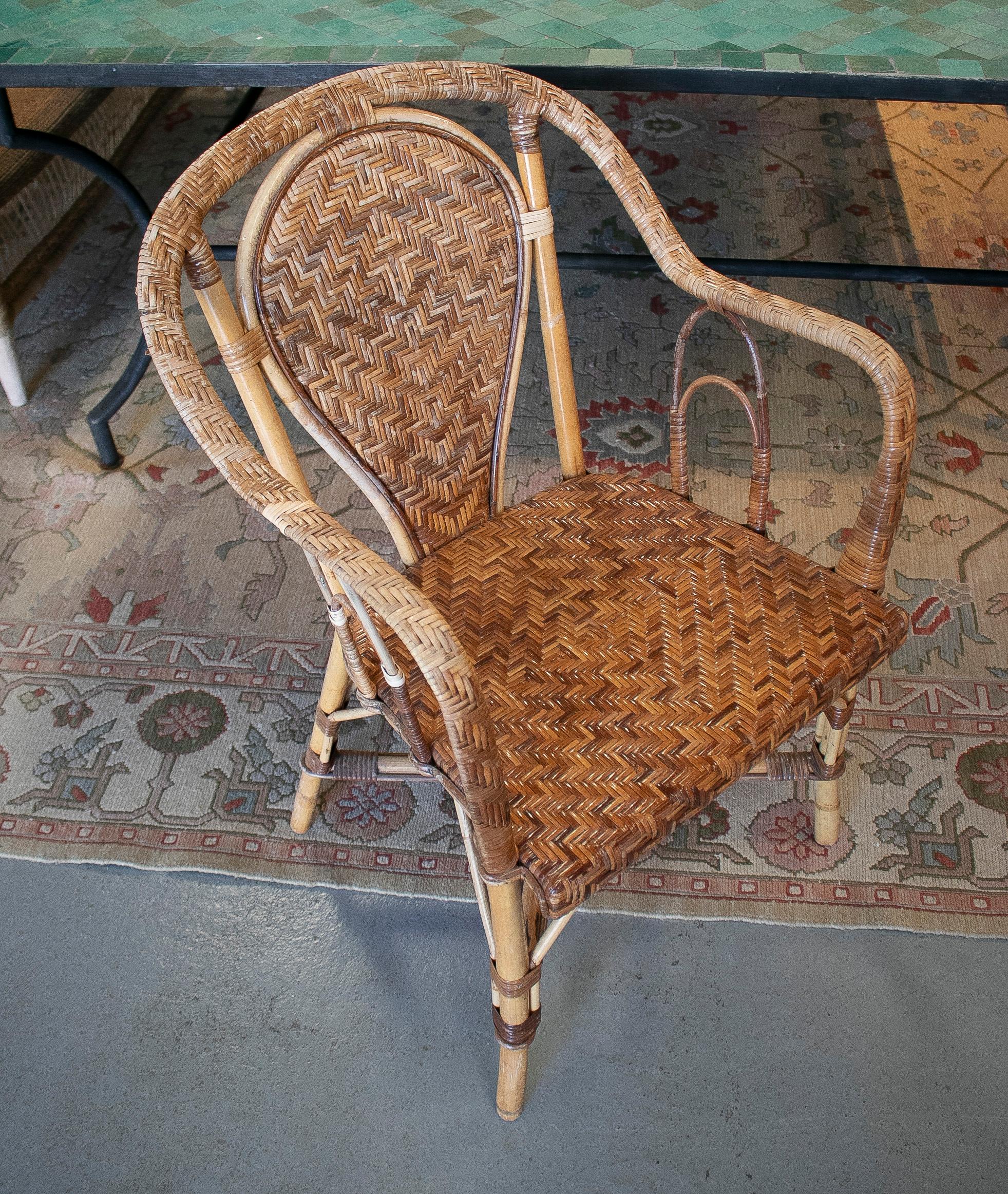 Set of Six 1970s Spanish Hand Woven Wicker on Cane Garden Chairs 5