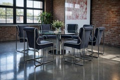 Set of Six 1980s Chrome Cantilever Dining Chairs with Gray Velvet