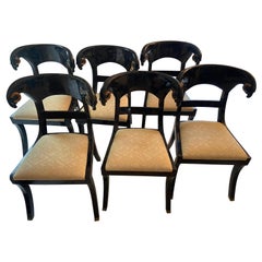 Set of Six 1980s Maitland Smith Faux Tortoise Shell Rams Head Chairs and Table