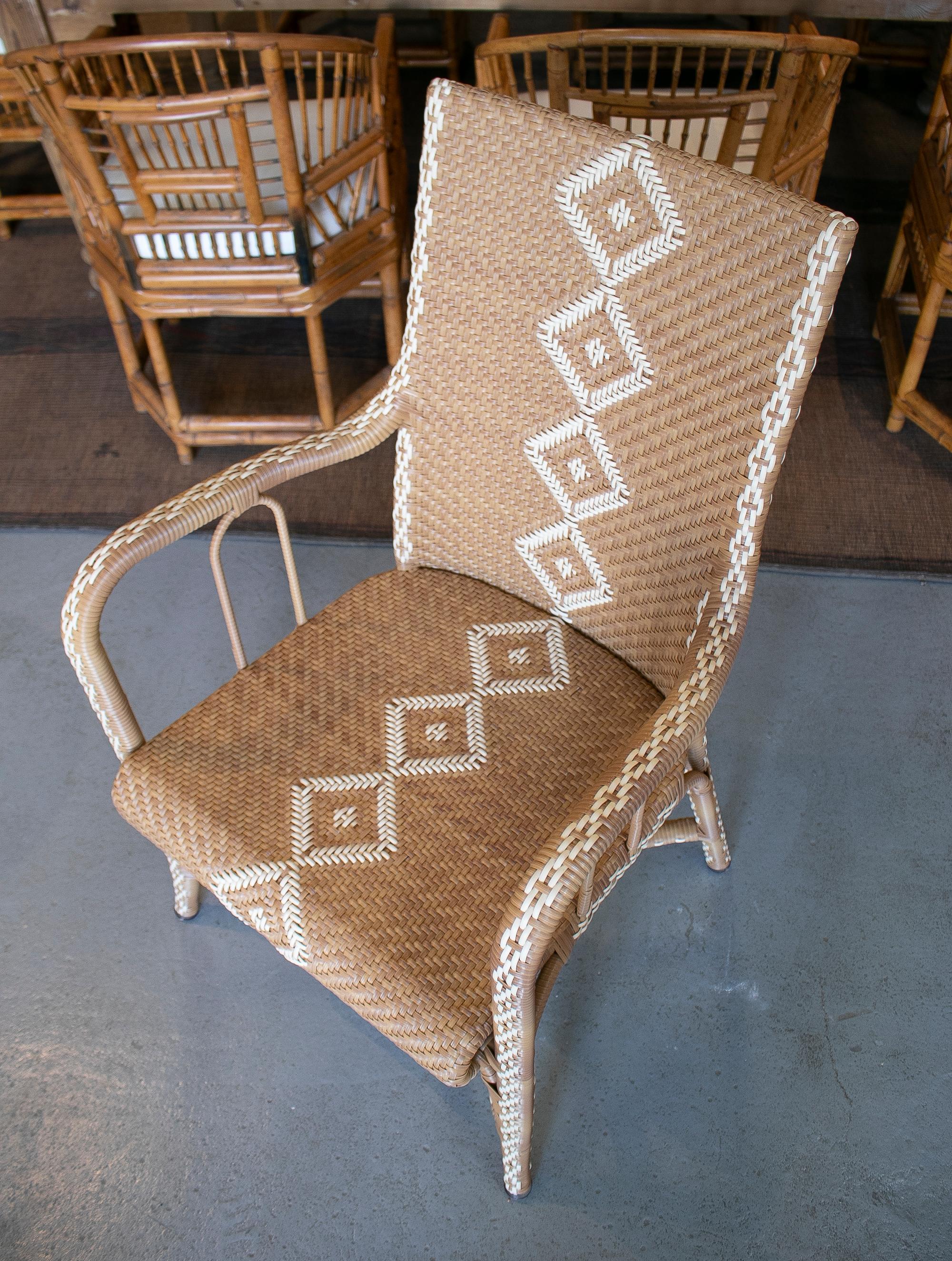 Set of Six 1980s Spanish Hand Woven Synthetic Fibre Garden Armchairs 3