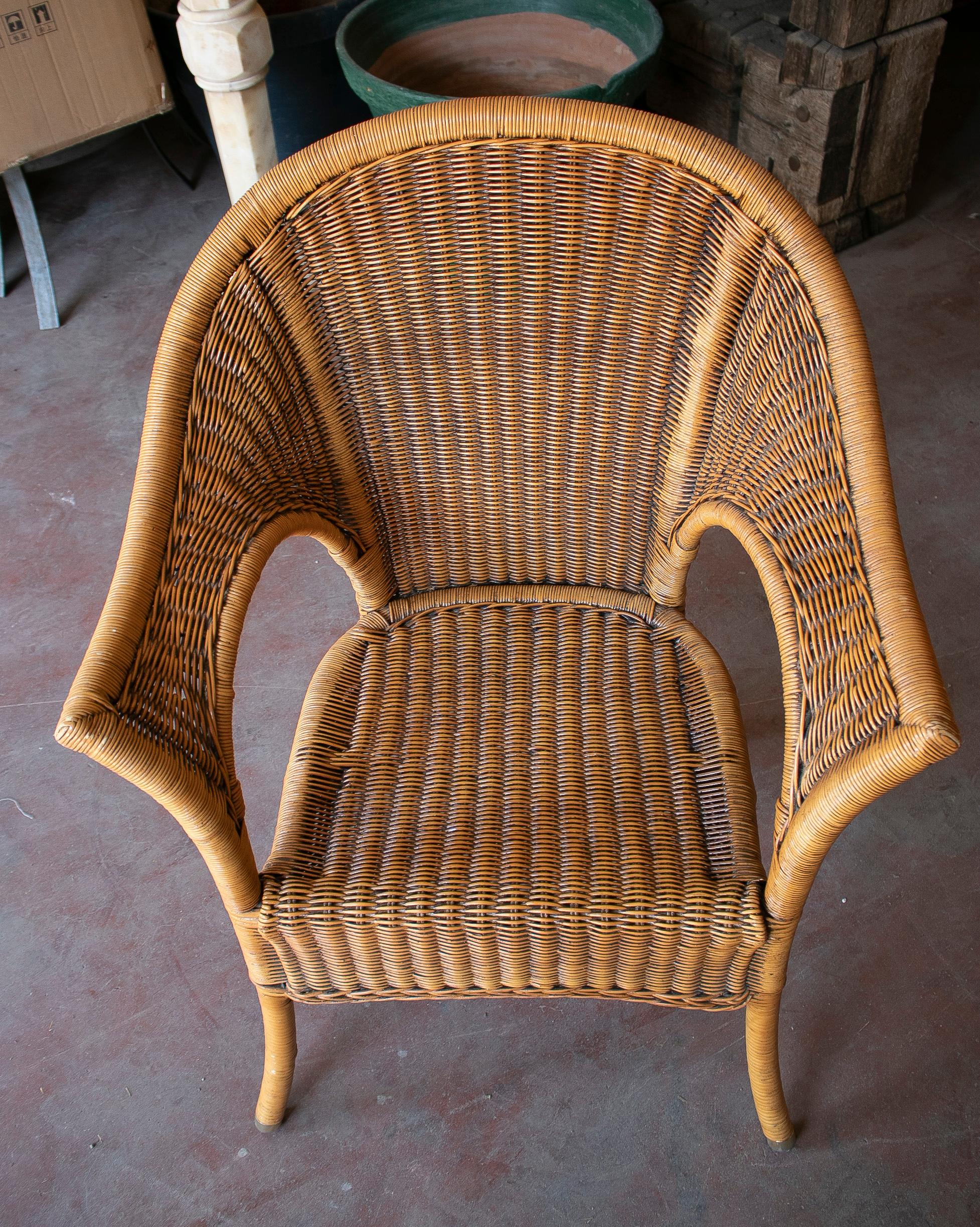Set of Six 1980s Spanish Woven Wicker & Bamboo Chairs For Sale 9