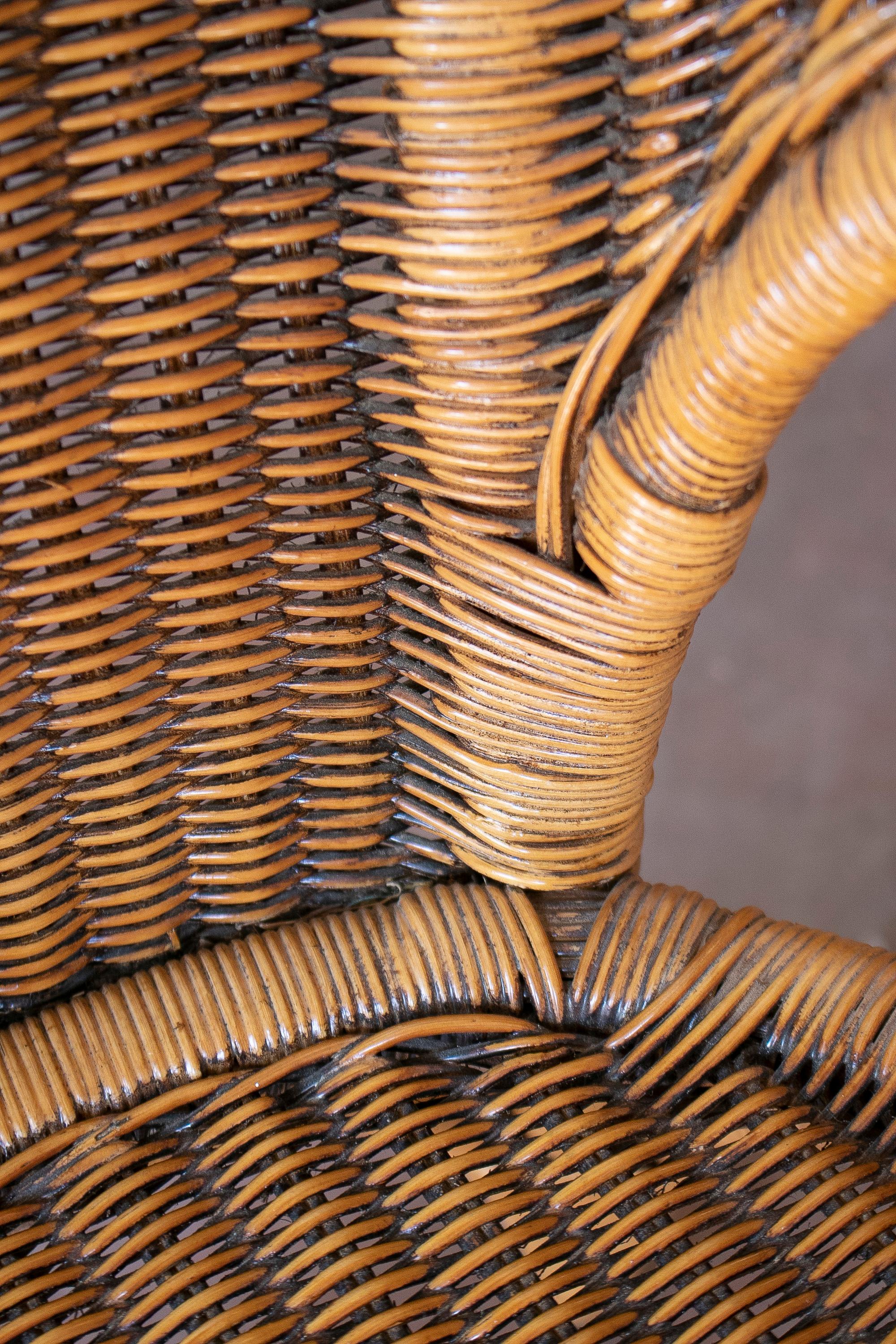 Set of Six 1980s Spanish Woven Wicker & Bamboo Chairs For Sale 10