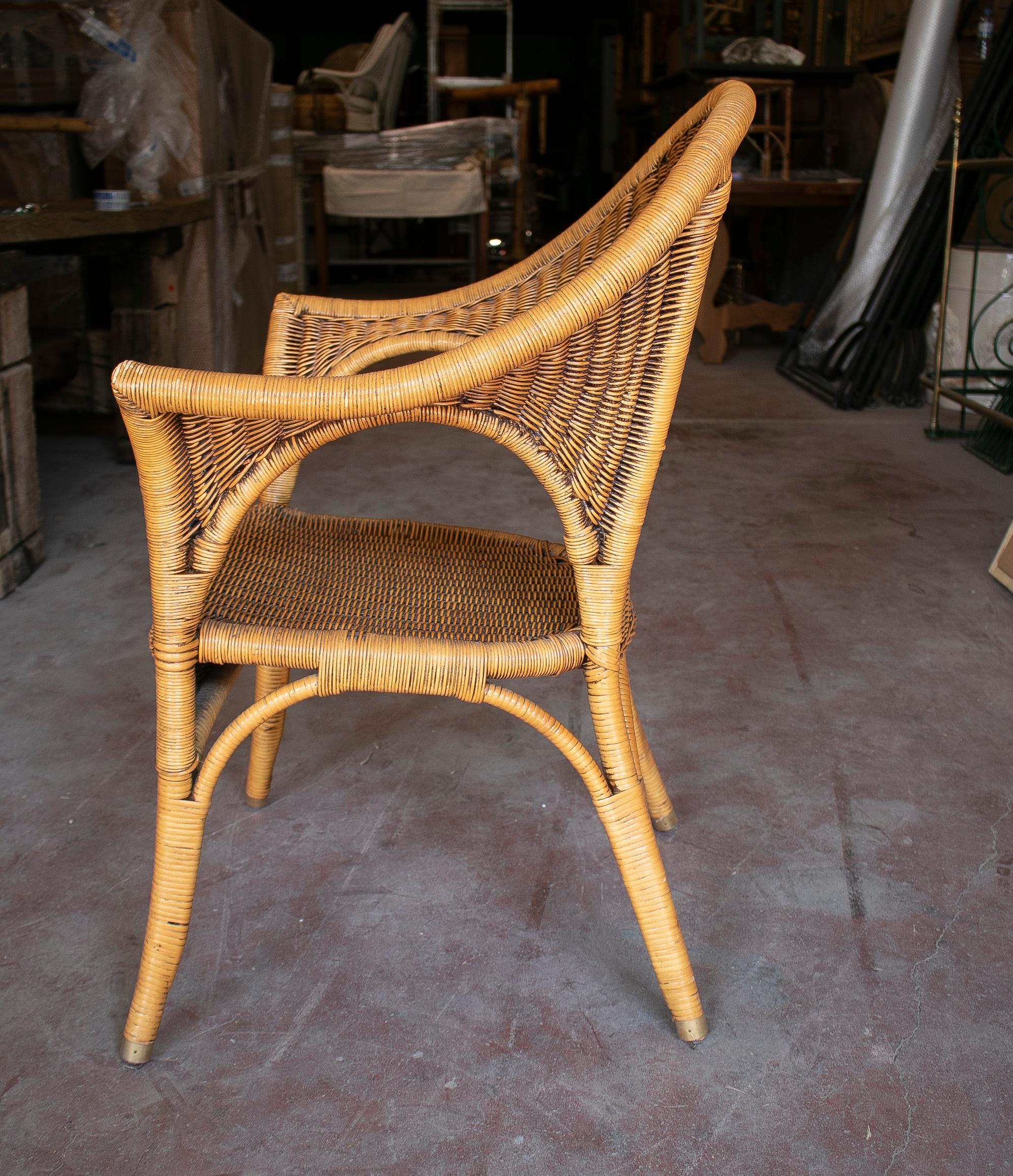 20th Century Set of Six 1980s Spanish Woven Wicker & Bamboo Chairs For Sale