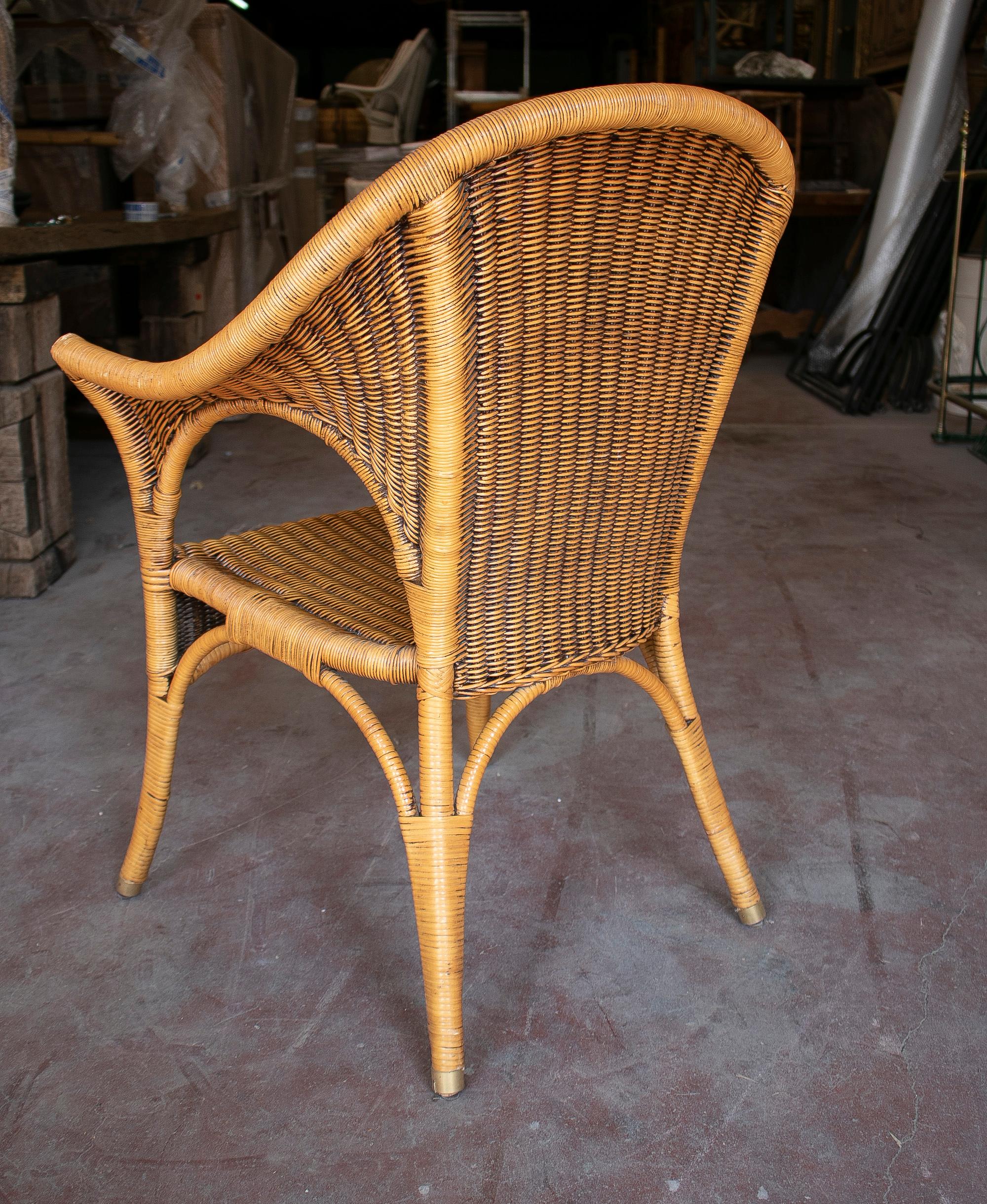 Set of Six 1980s Spanish Woven Wicker & Bamboo Chairs For Sale 1