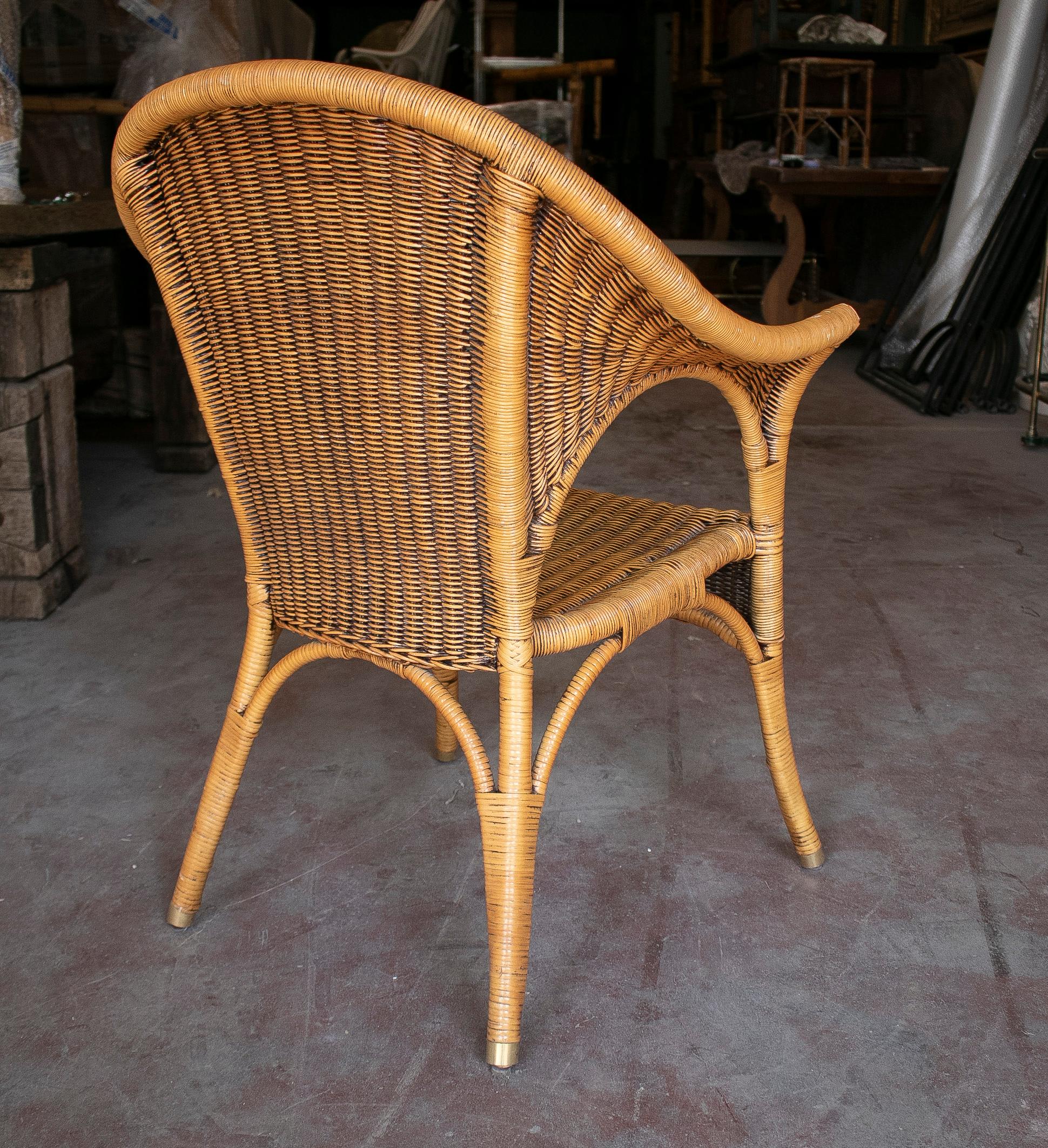 Set of Six 1980s Spanish Woven Wicker & Bamboo Chairs For Sale 2