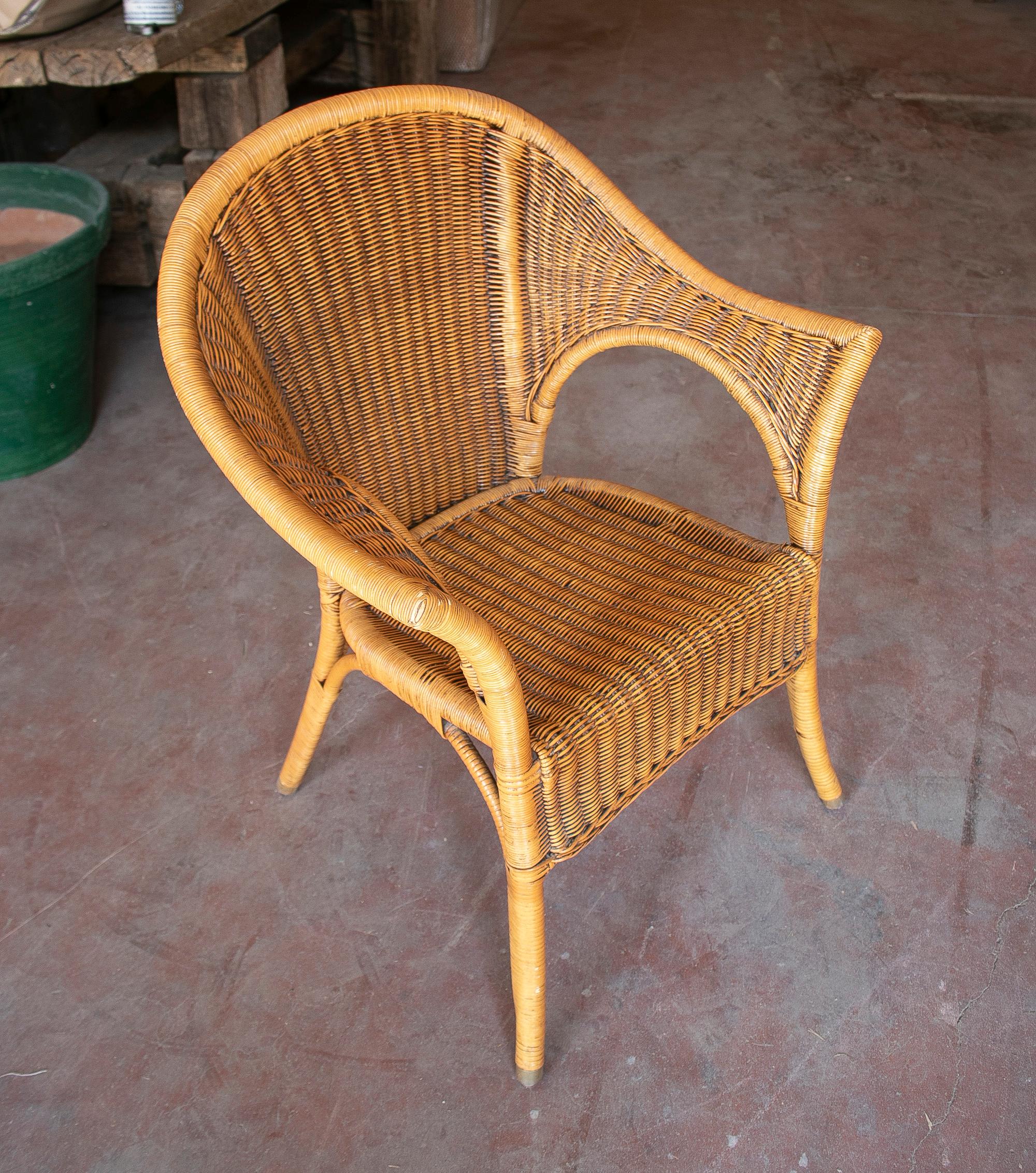 Set of Six 1980s Spanish Woven Wicker & Bamboo Chairs For Sale 4