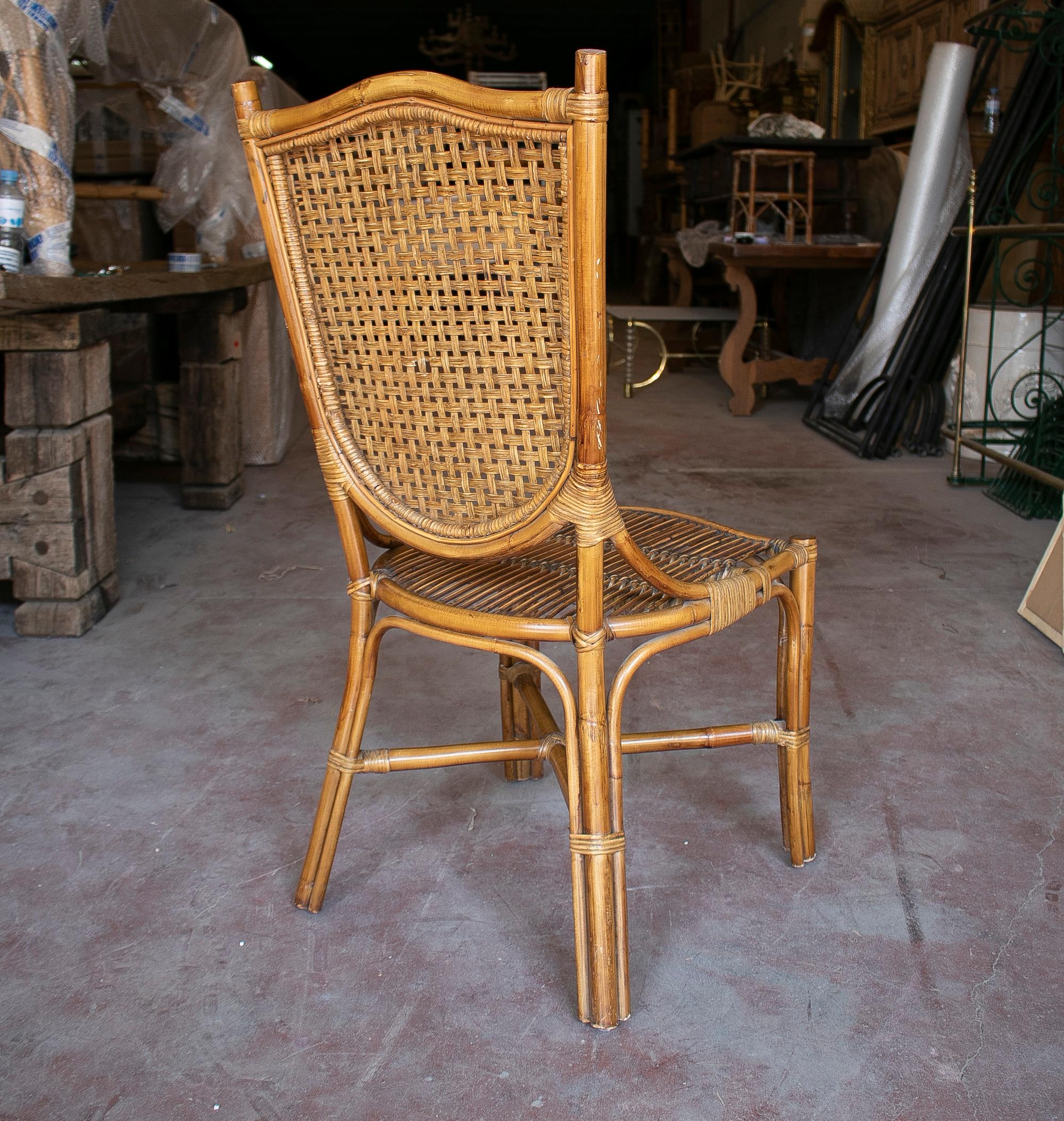 Set of Six 1980s Spanish Woven Wicker Chairs 1