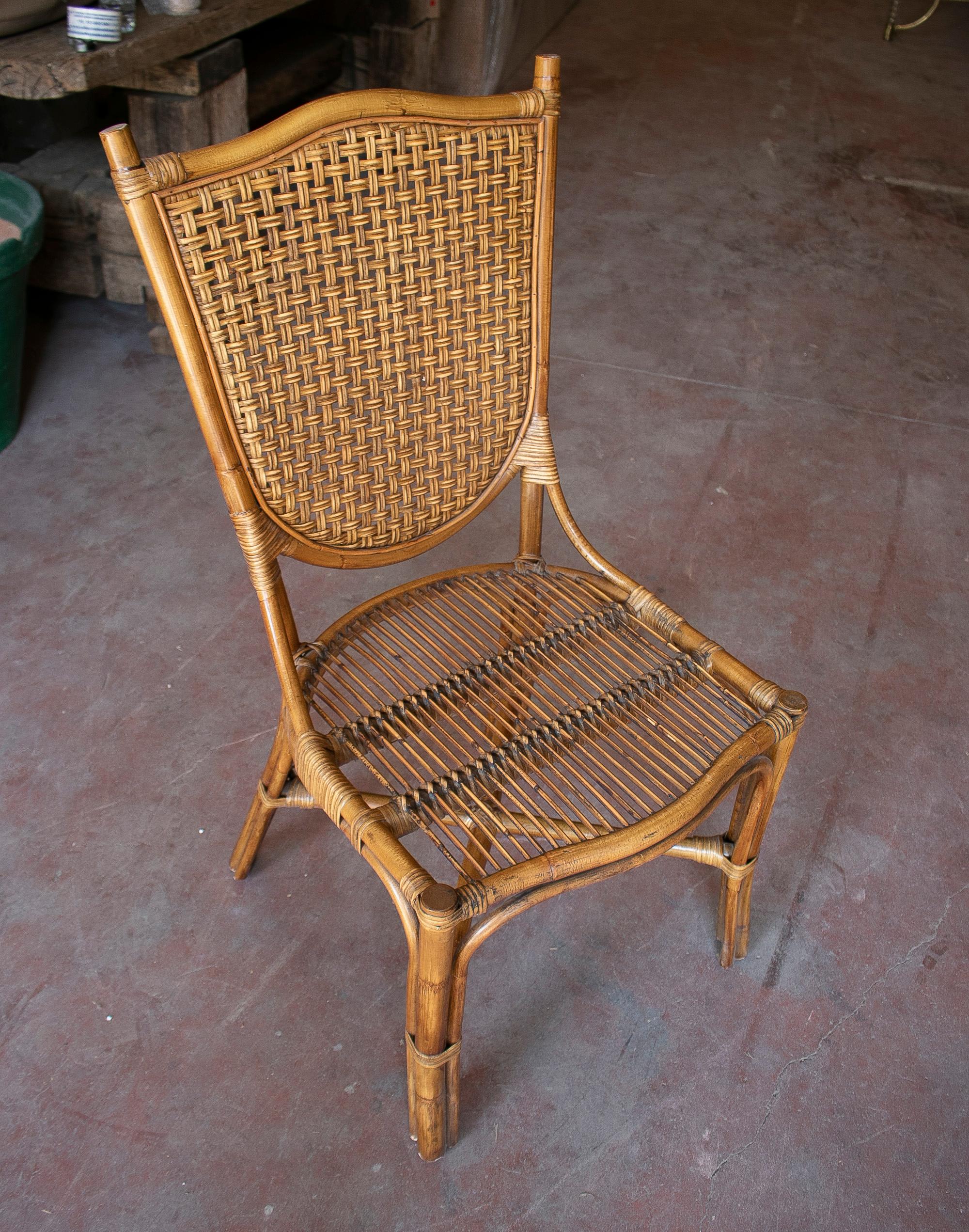 Set of Six 1980s Spanish Woven Wicker Chairs 2