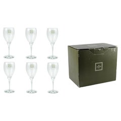 Set of Six 1990s 'Iriana' Blown Crystal White Wine Glasses by Christofle, France