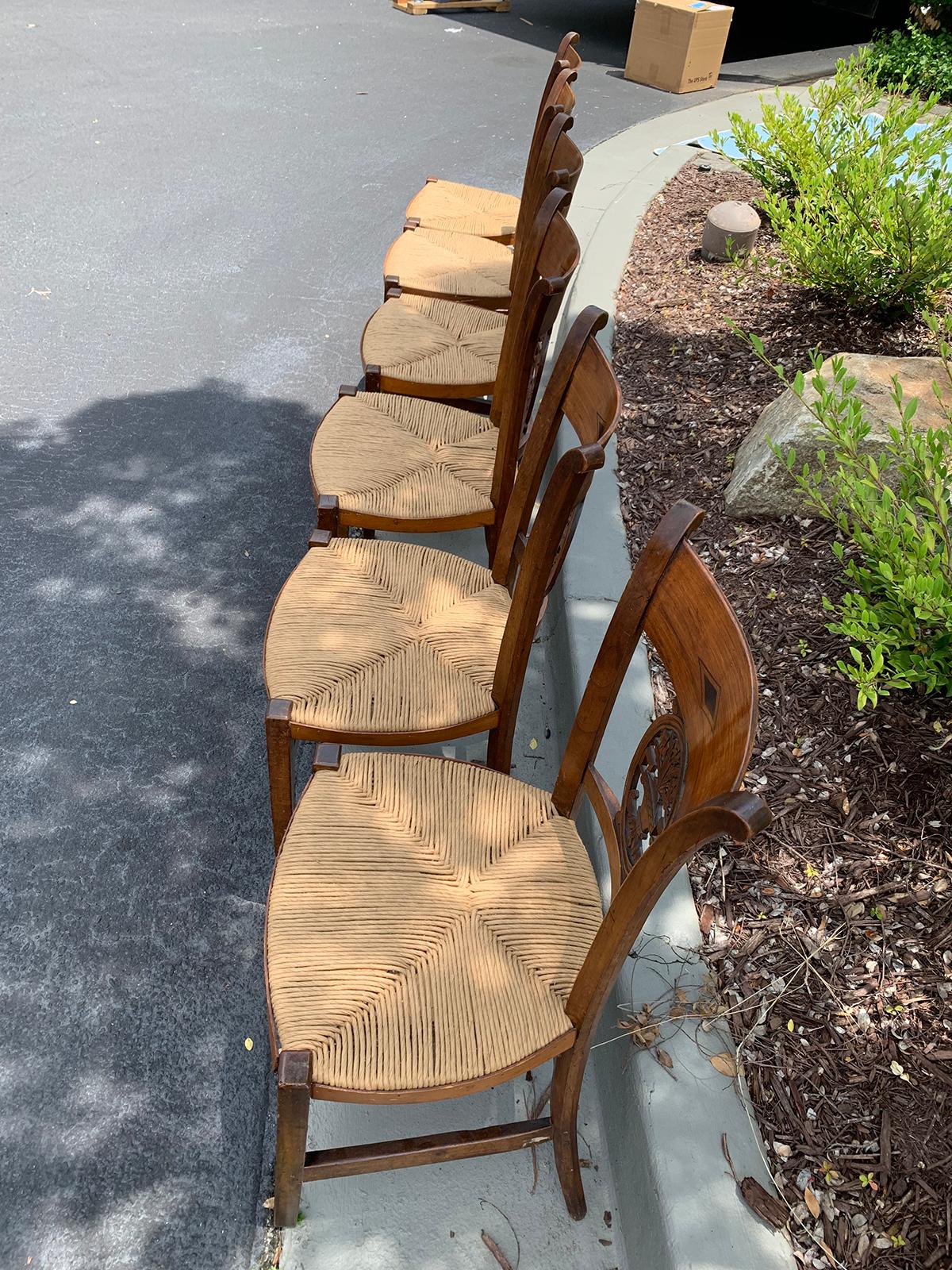 Set of Six 19th-20th Century French Country Side Chairs with Rush Seats In Good Condition In Atlanta, GA