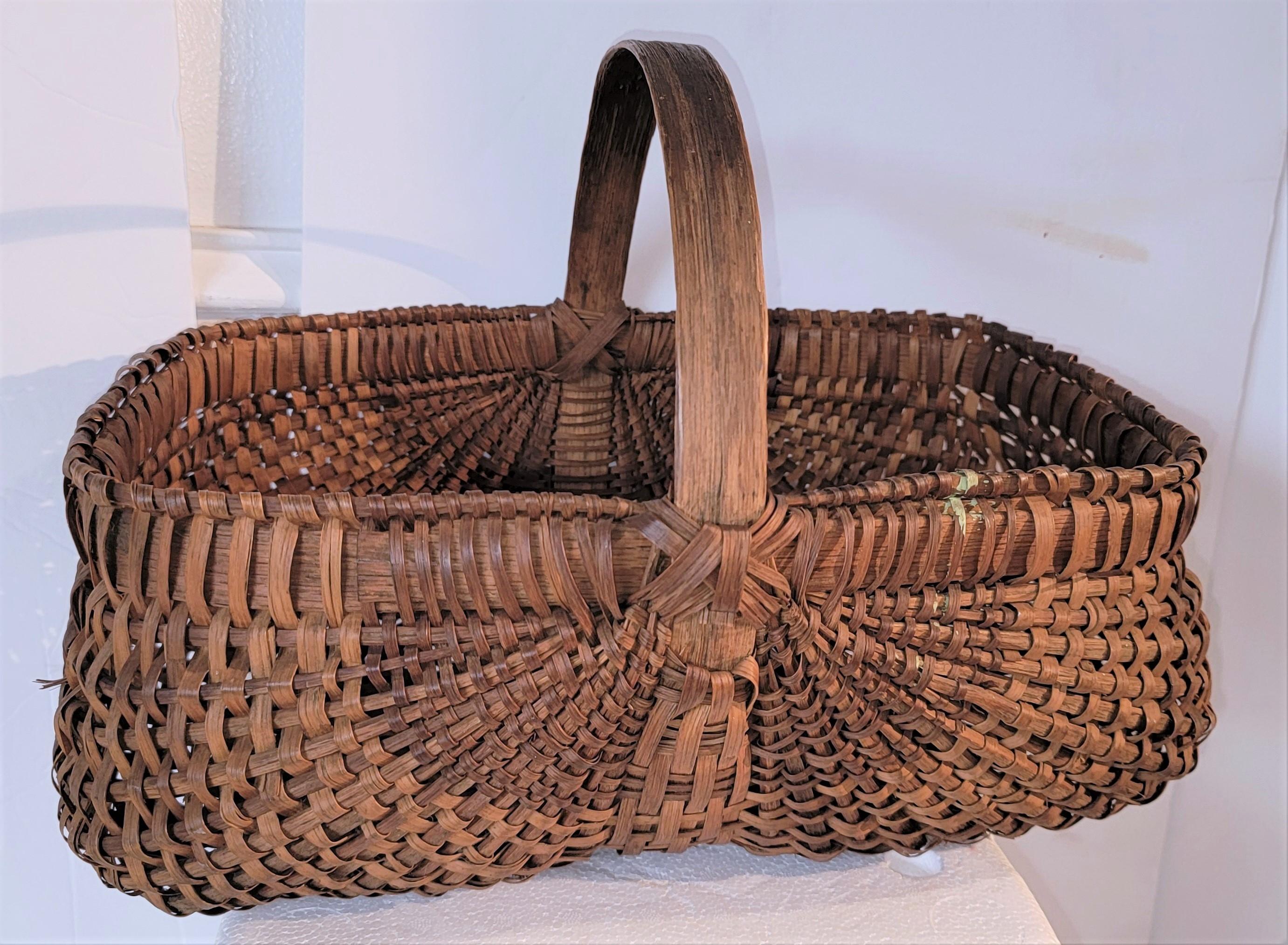 Adirondack Set of Six 19th C Hand Made Handled Buttocks Baskets For Sale