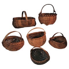 Set of Six 19th C Hand Made Handled Buttocks Baskets