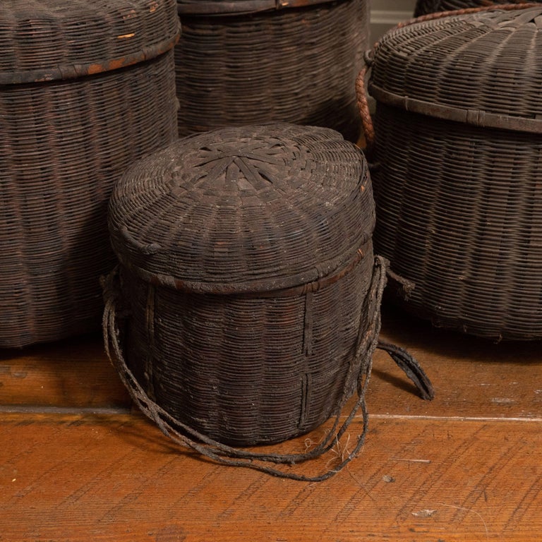 Set of Six 19th Century African Woven Baskets with Lids, Mali For Sale at 1stDibs african