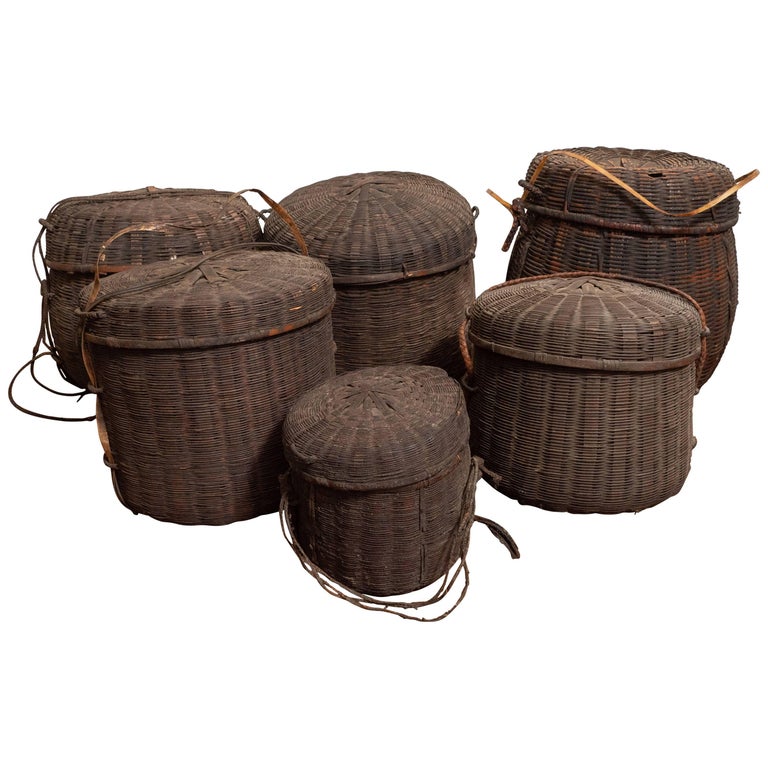 Set Of Six 19th Century African Woven Baskets With Lids Mali For Set Of Six 19th Century African Woven Baskets With Lids Mali For
