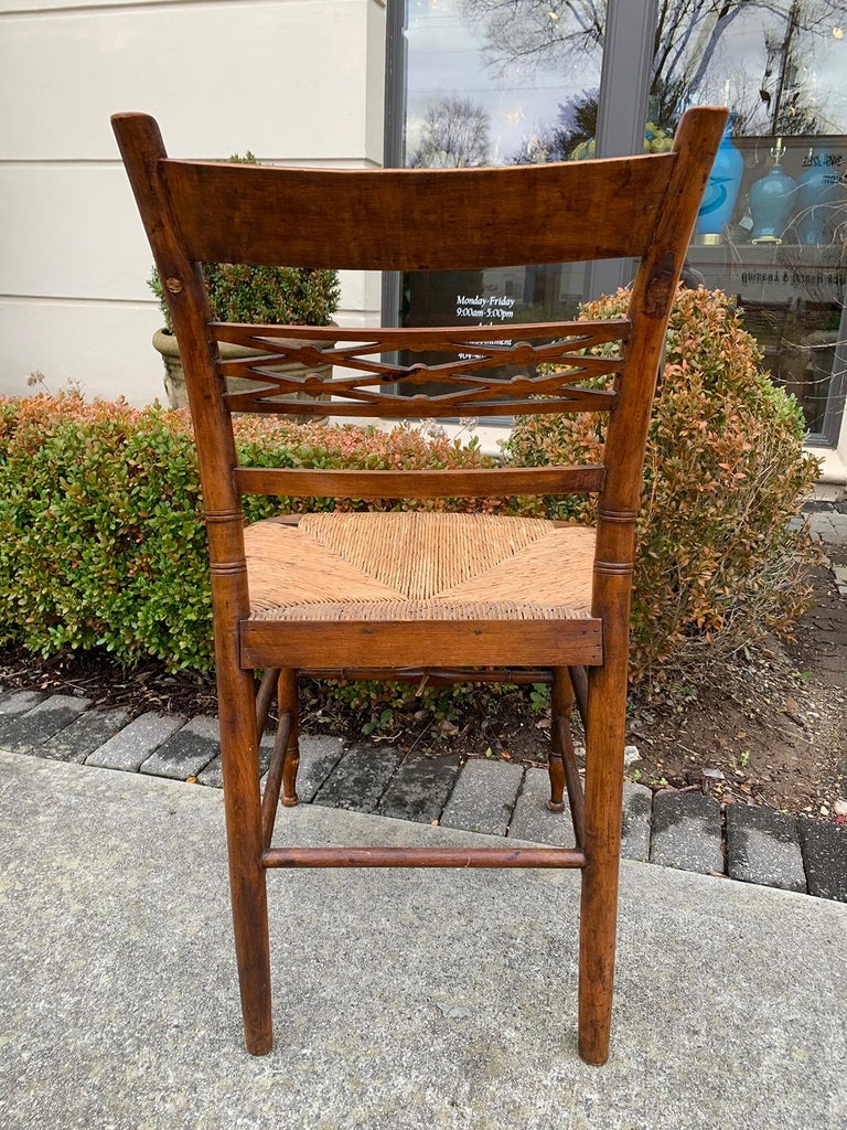 Set of Six 19th Century American Sheraton Maple Chairs with Rush Seats