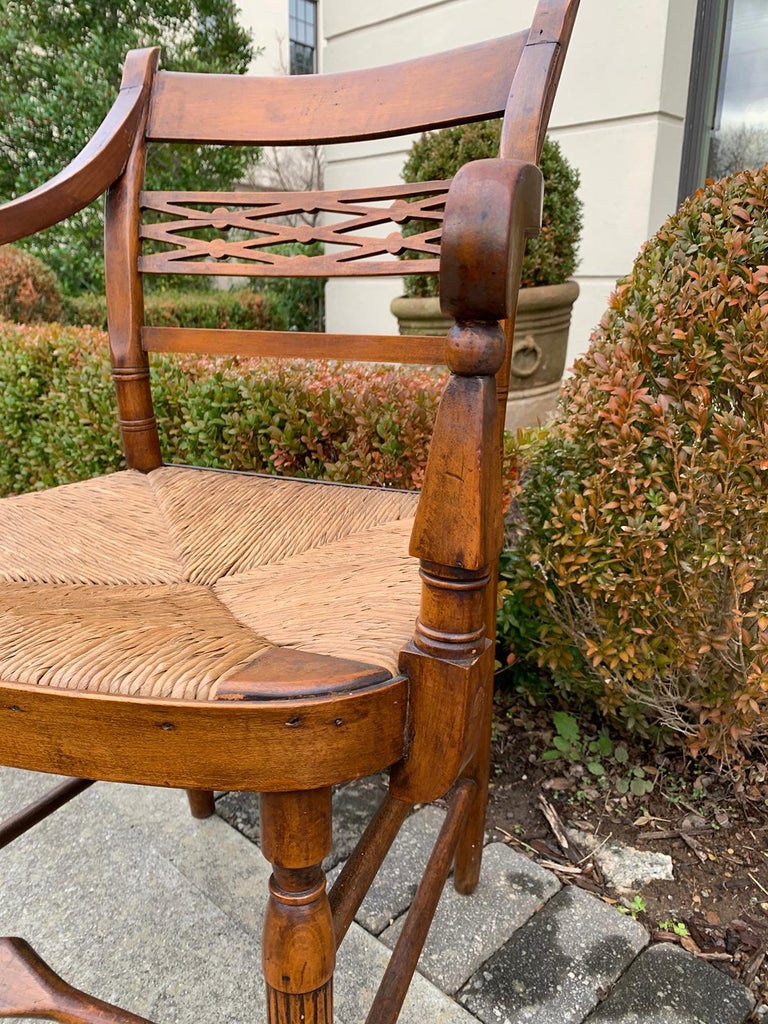 Set of Six 19th Century American Sheraton Maple Chairs with Rush Seats