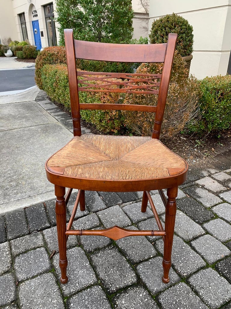 Set of Six 19th Century American Sheraton Maple Chairs with Rush Seats