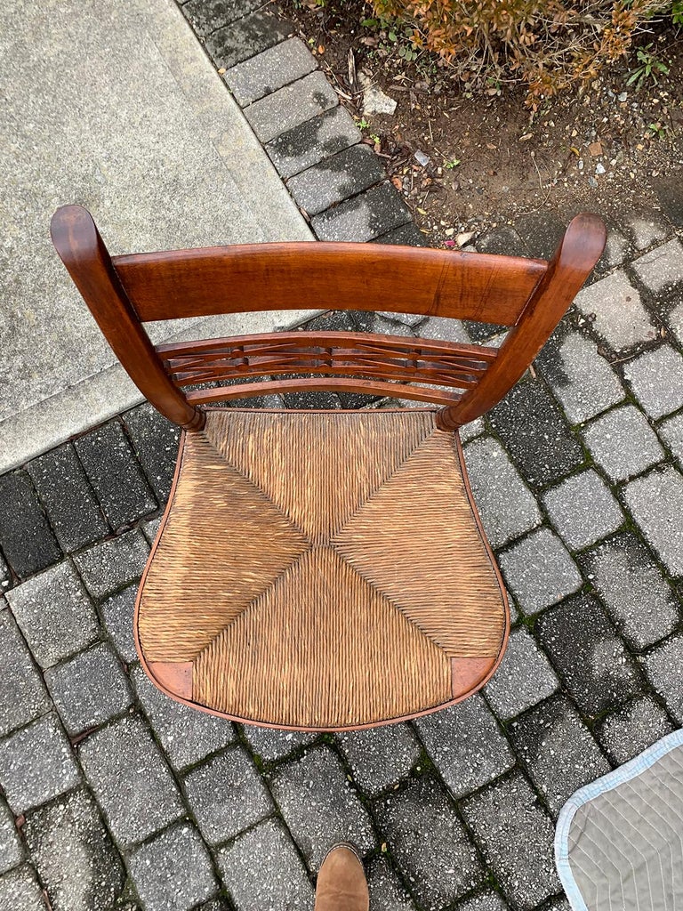 Set of Six 19th Century American Sheraton Maple Chairs with Rush Seats
