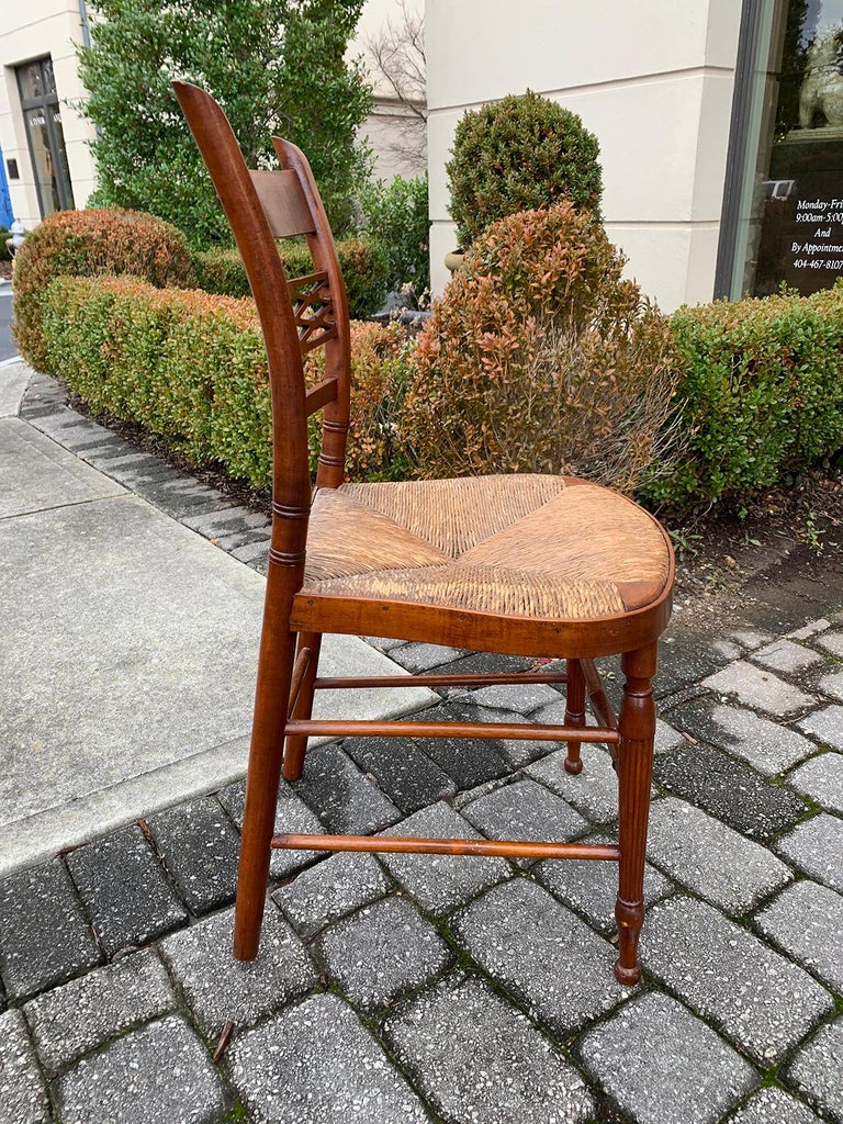 Set of Six 19th Century American Sheraton Maple Chairs with Rush Seats