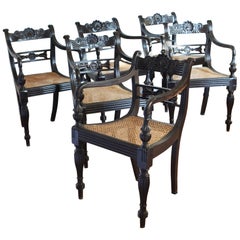 Set of Six 19th century Anglo-Indian Ebony Armchairs