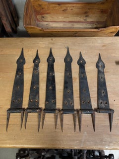 Set of Six 19th Century Antique Wrought Iron Strap Hinges