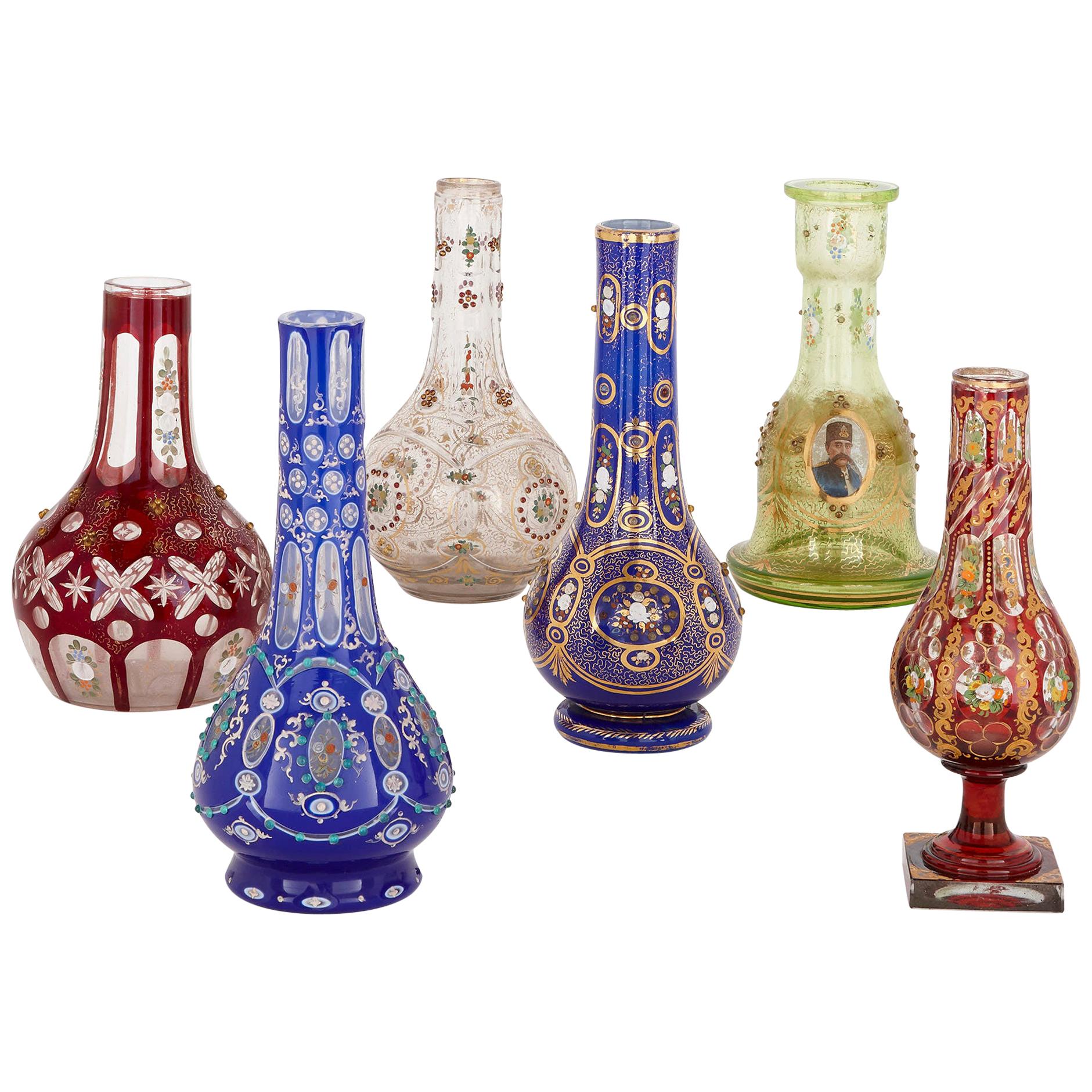 Set of Six 19th Century Bohemian Glass Huqqa Bases