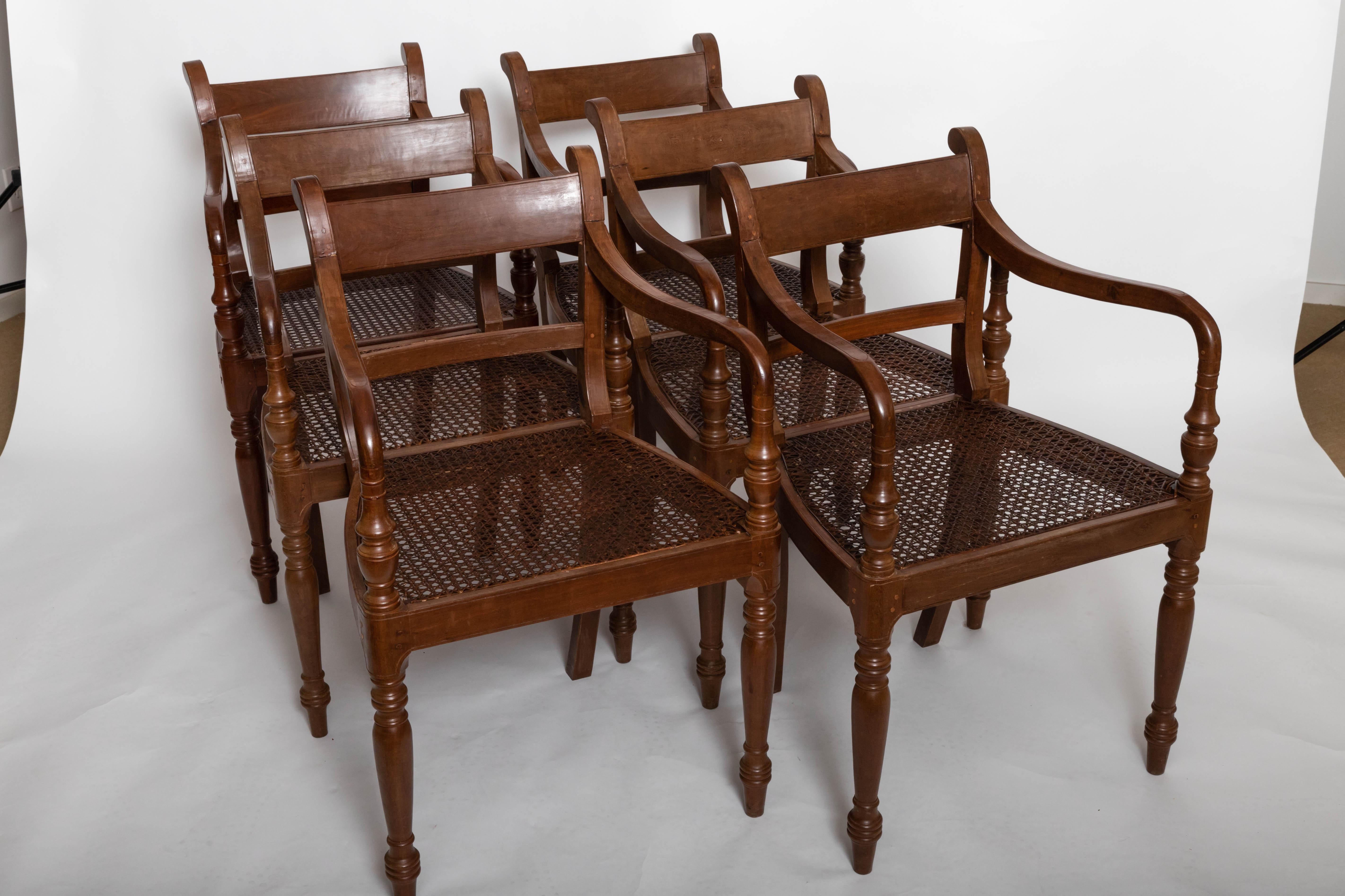 Set of Six 19th Century British Colonial Satinwood Armchairs For Sale 4