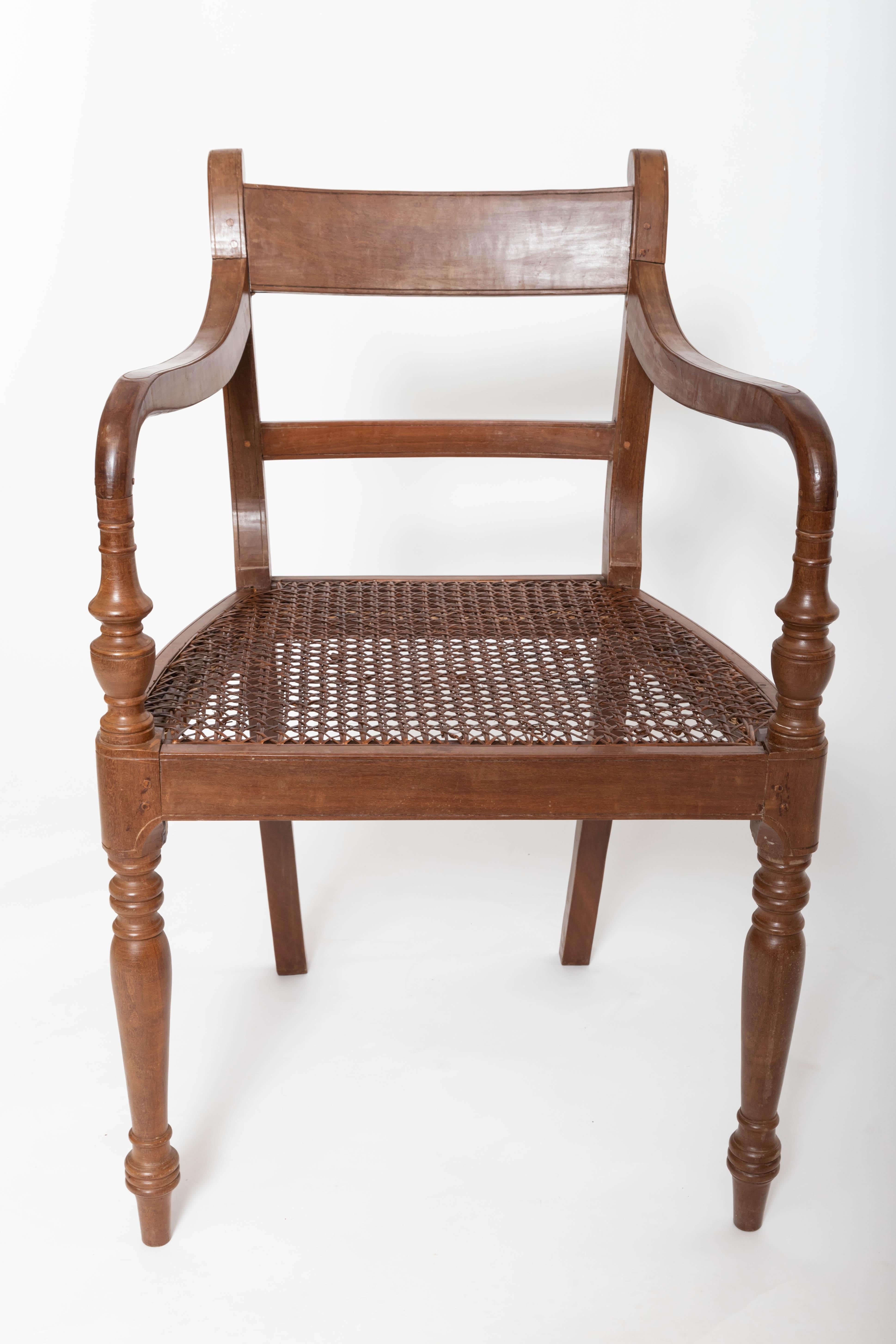 Sri Lankan Set of Six 19th Century British Colonial Satinwood Armchairs For Sale