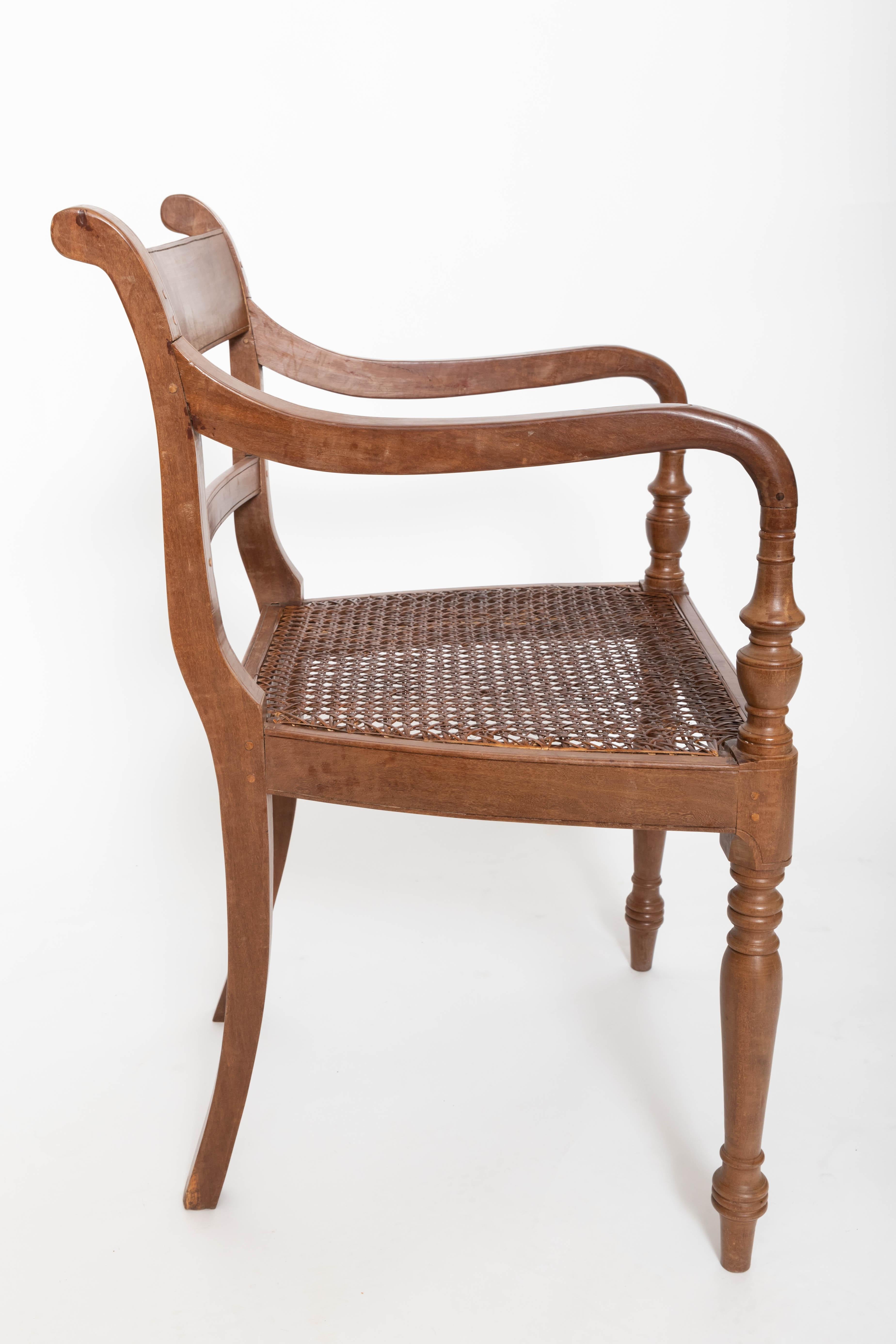 Hand-Carved Set of Six 19th Century British Colonial Satinwood Armchairs For Sale