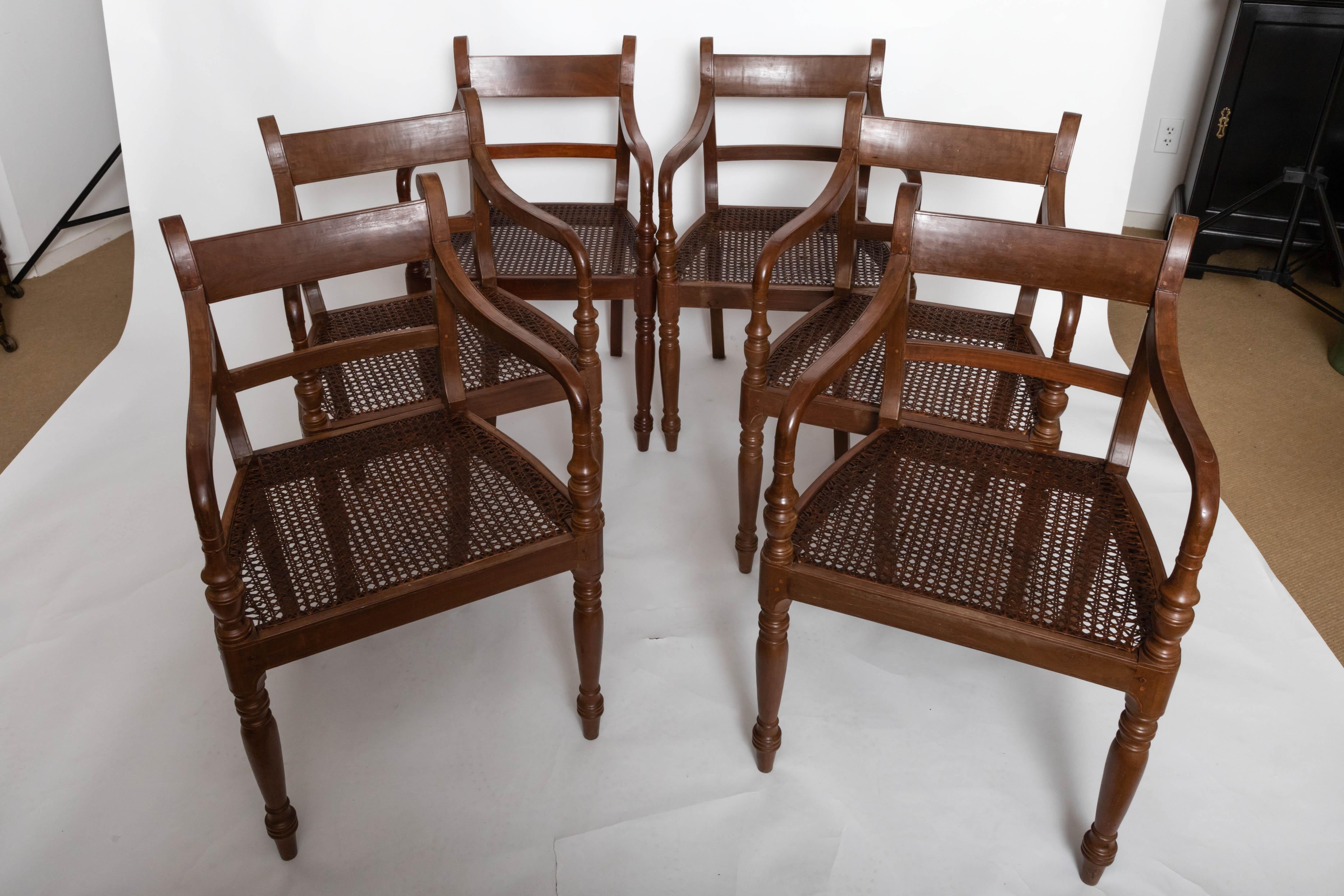 Set of Six 19th Century British Colonial Satinwood Armchairs For Sale 3