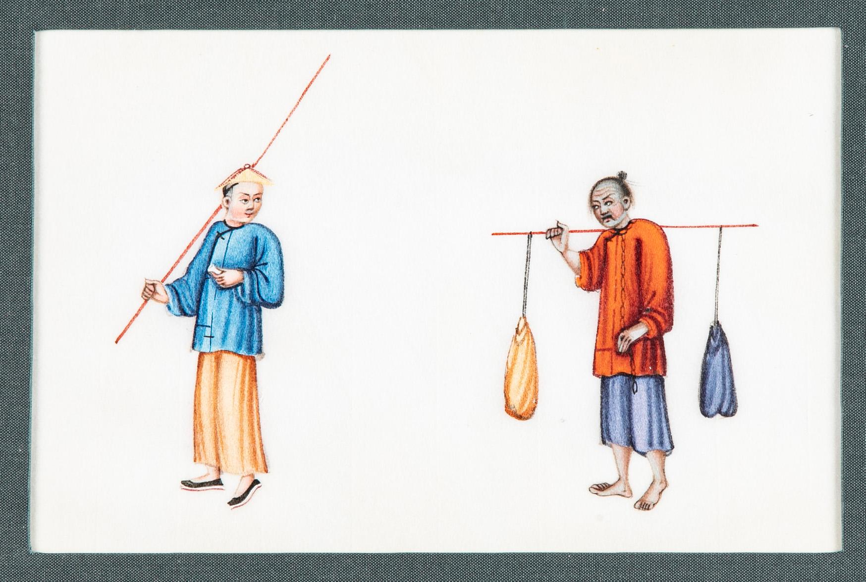 Ensemble de six peintures à la gouache sur papier de riz d'exportation chinoise du 19ème siècle en vente 2