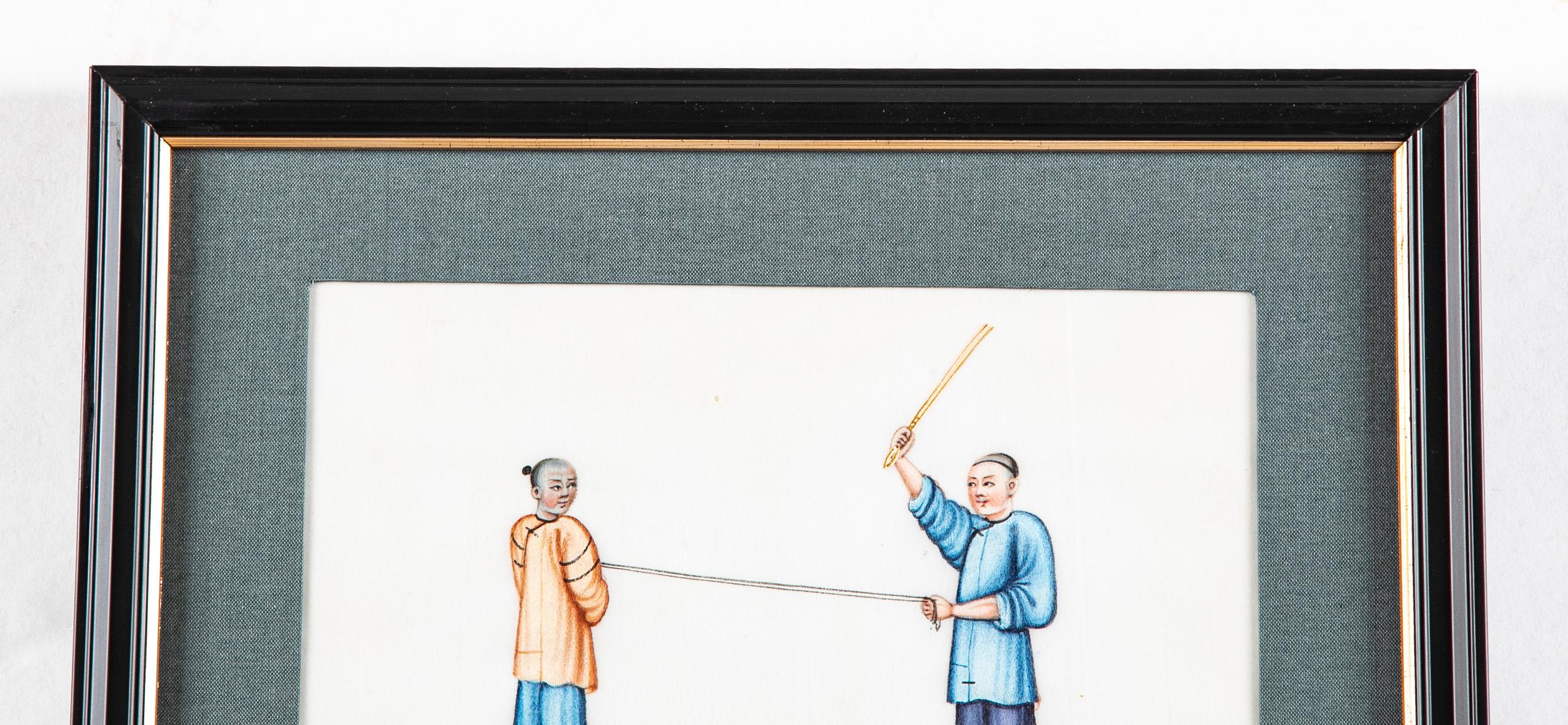 Ensemble de six peintures à la gouache sur papier de riz d'exportation chinoise du 19ème siècle en vente 5
