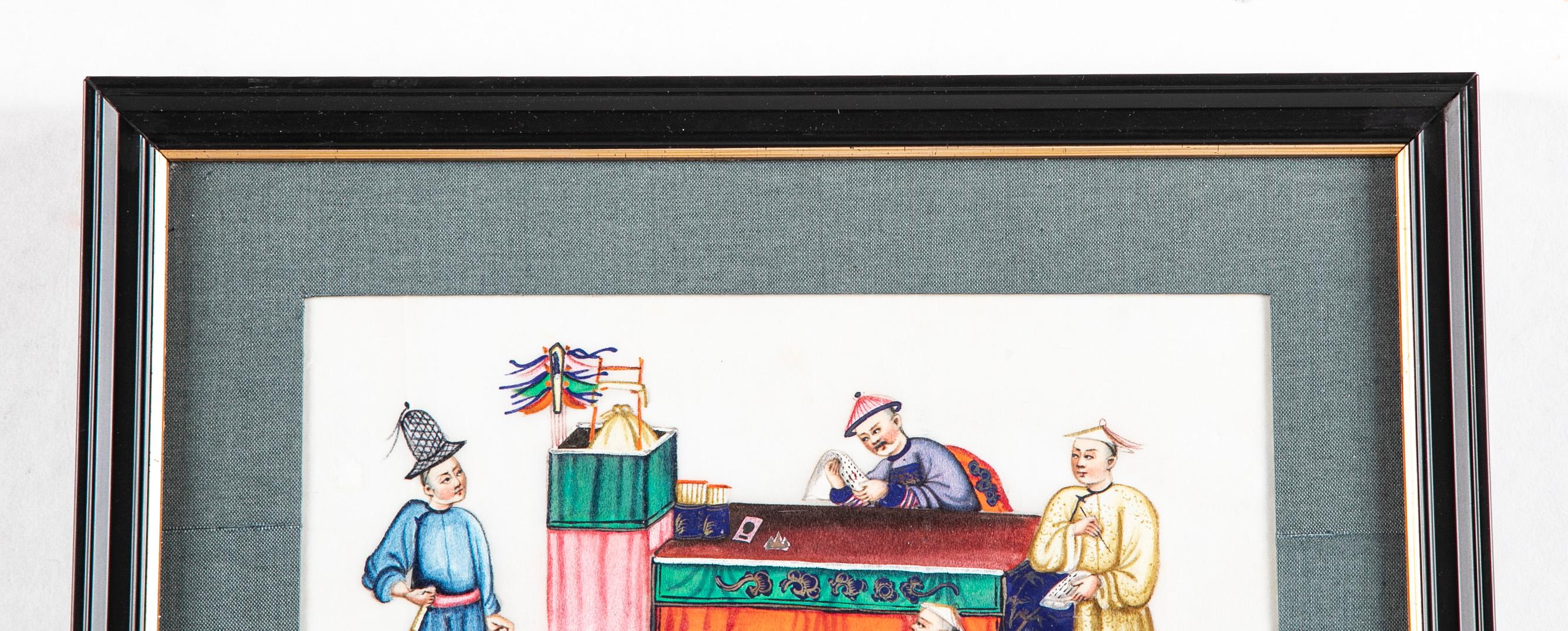 Ensemble de six peintures à la gouache sur papier de riz d'exportation chinoise du 19ème siècle en vente 11