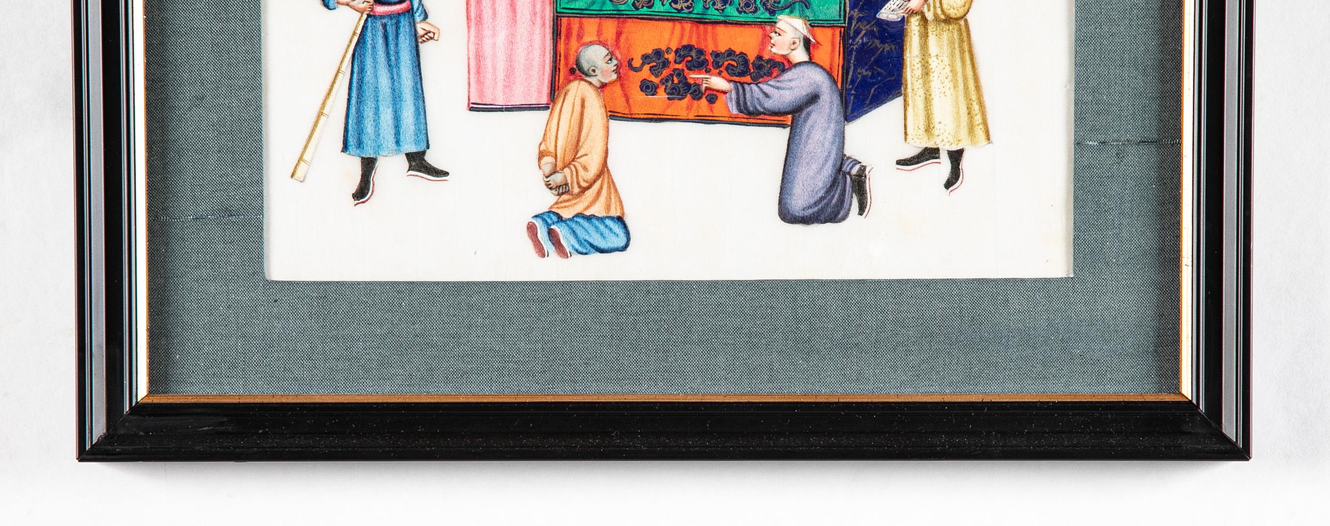 Ensemble de six peintures à la gouache sur papier de riz d'exportation chinoise du 19ème siècle en vente 12