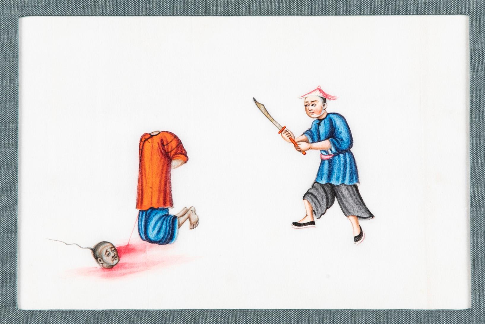 Papier Ensemble de six peintures à la gouache sur papier de riz d'exportation chinoise du 19ème siècle en vente