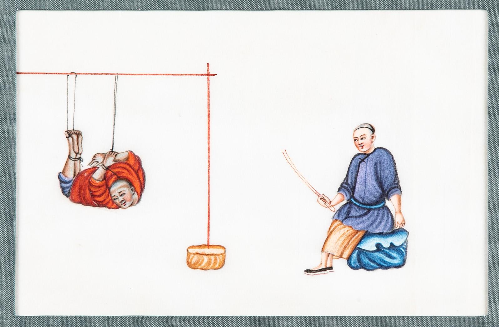 Conjunto de seis pinturas al gouache de exportación chinas del siglo XIX sobre papel de médula en venta 2