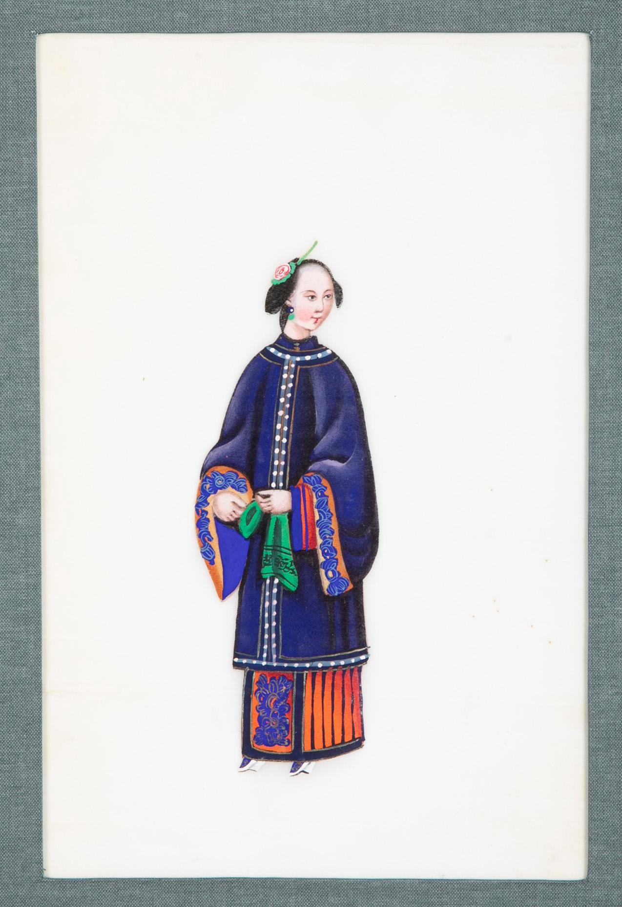 Set of Six 19th Century Chinese Export Gouache Portraits on Pith Paper 6