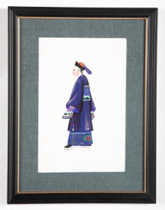 Set of Six 19th Century Chinese Export Gouache Portraits on Pith Paper