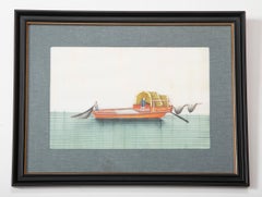 Set of Six 19th Century Chinese Export Pith Paintings of Junks