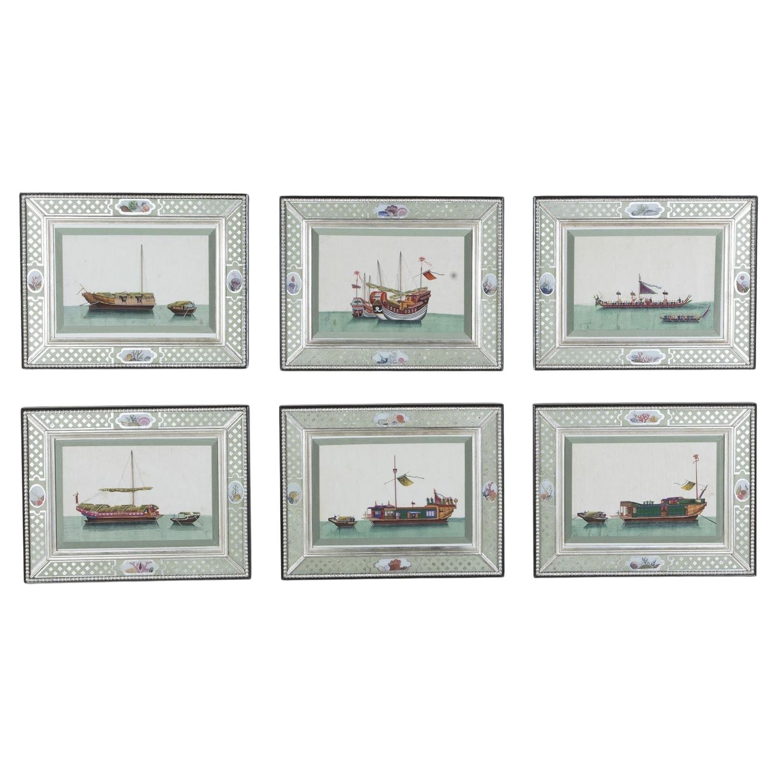 Set of Six 19th Century Chinese Ricepaper Paintings