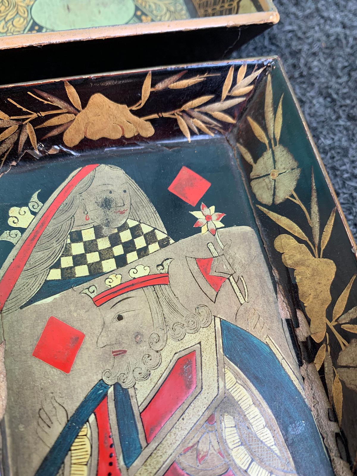 Set of Six 19th Century Chinoiserie Lacquered Playing Card Trays 6