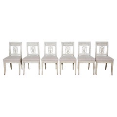 Set of Six 19th Century Directoire Style Carved Wood Chairs