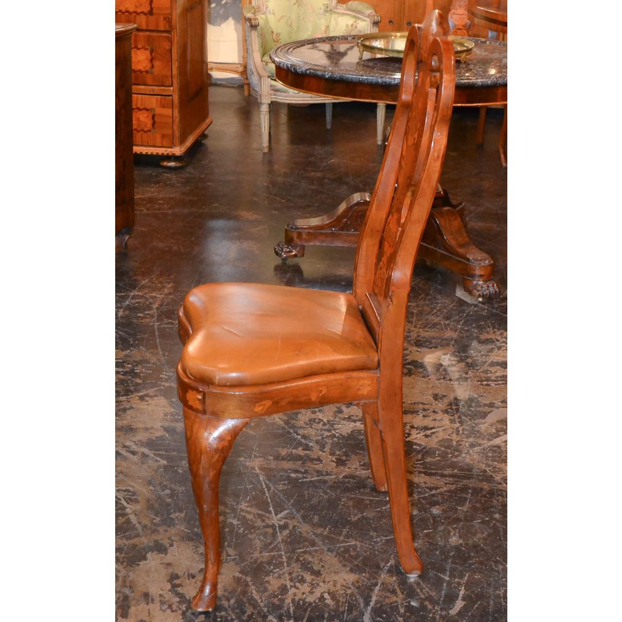 Set of Six 19th Century Dutch Marquetry Inlaid Dining Chairs 2