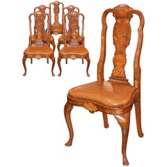 Antique Set of Six 19th Century Dutch Marquetry Inlaid Dining Chairs