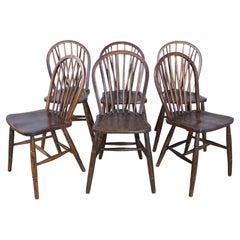 Set of Six 19th Century Elm Stickback Windsor Chairs