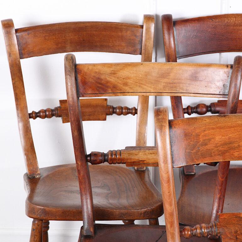 Near set or 'Harlequin' set of six English 19th century elm and beech country chairs. Charming country chairs with lovely colour and a rustic patina. C. 1880.



 