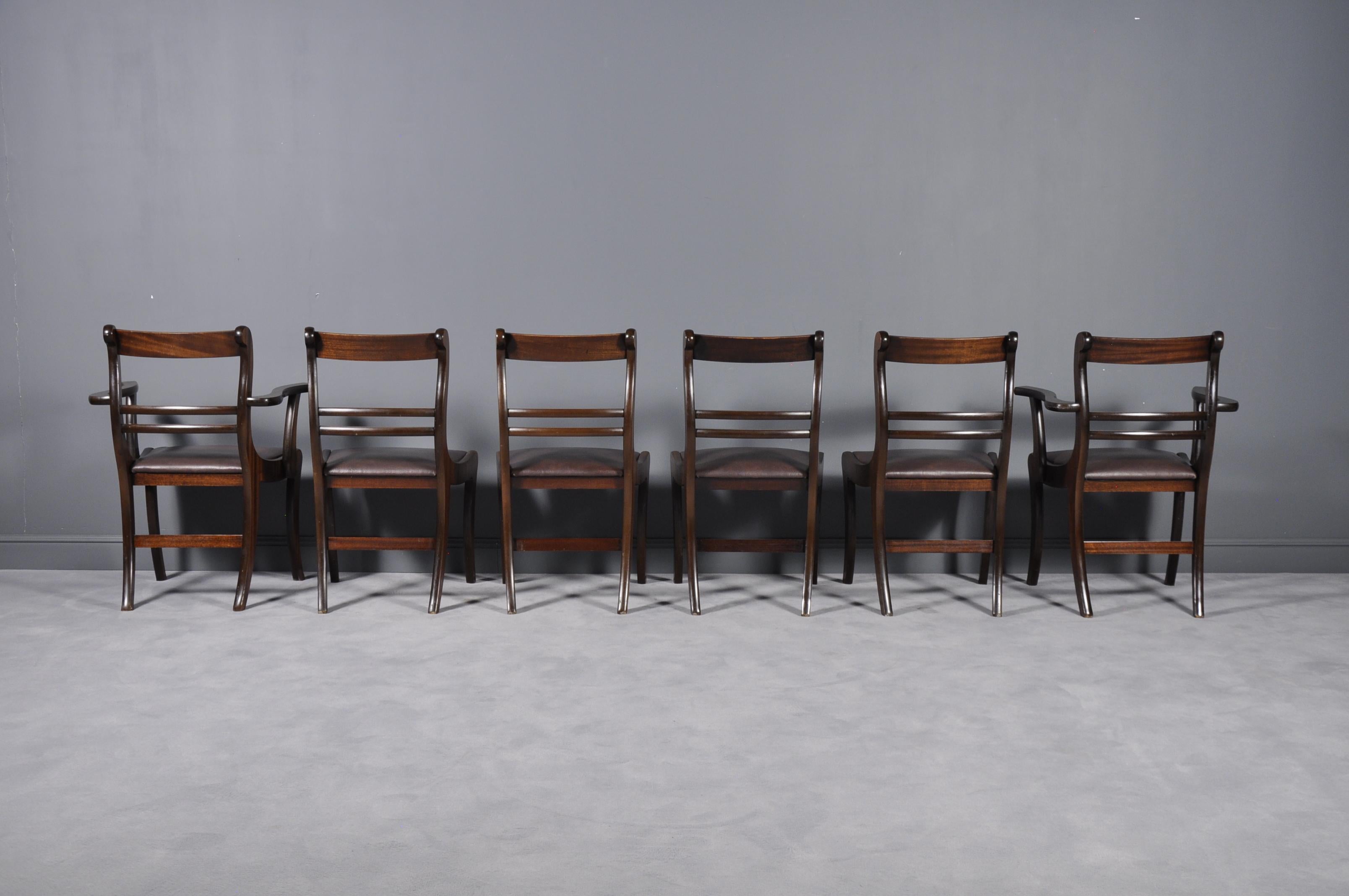 Faux Leather Set of Six 19th Century English Neoclassical Dining Chairs For Sale