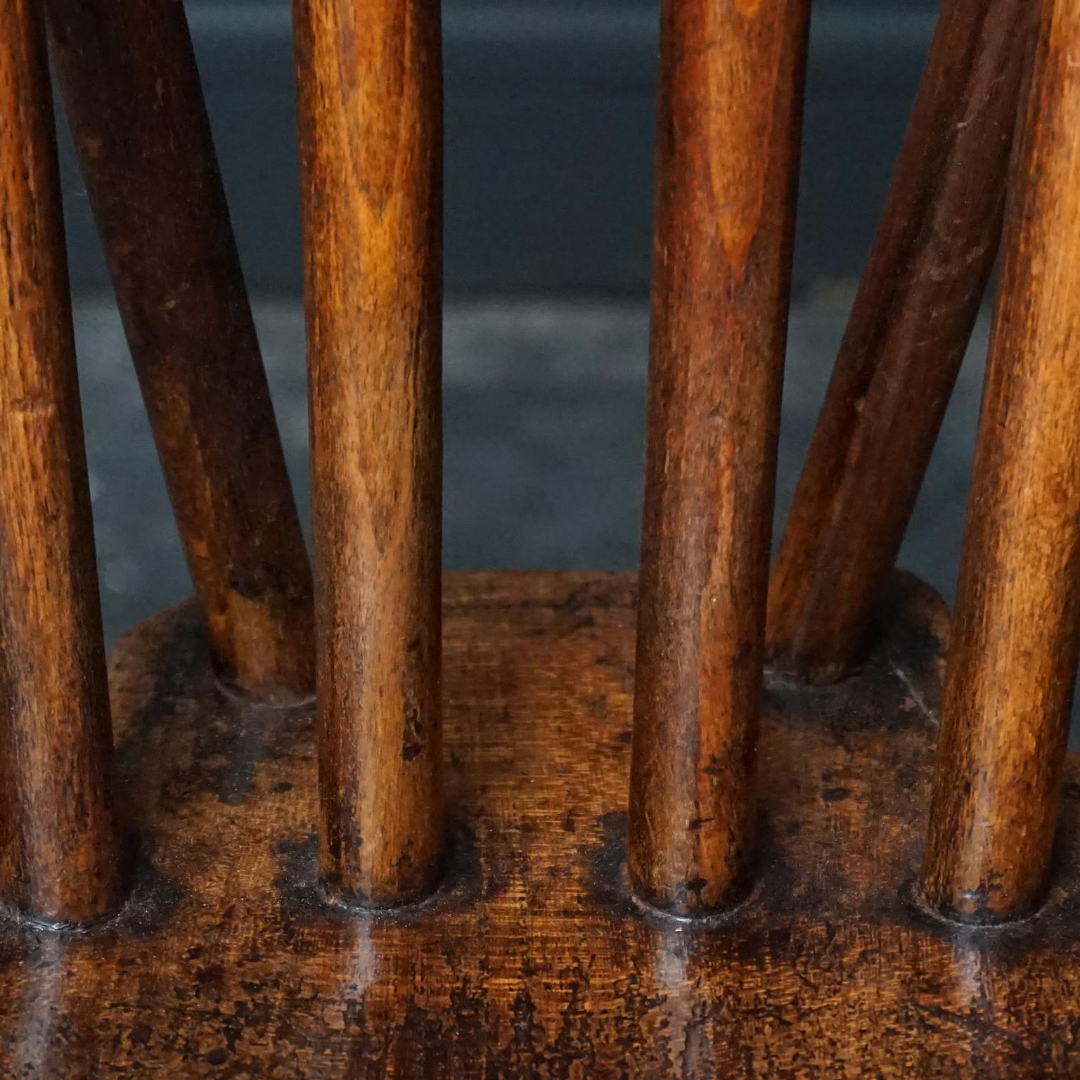 Set of six 19th Century English Windsor Elmwood Hoop Back Kitchen Table Chairs 6