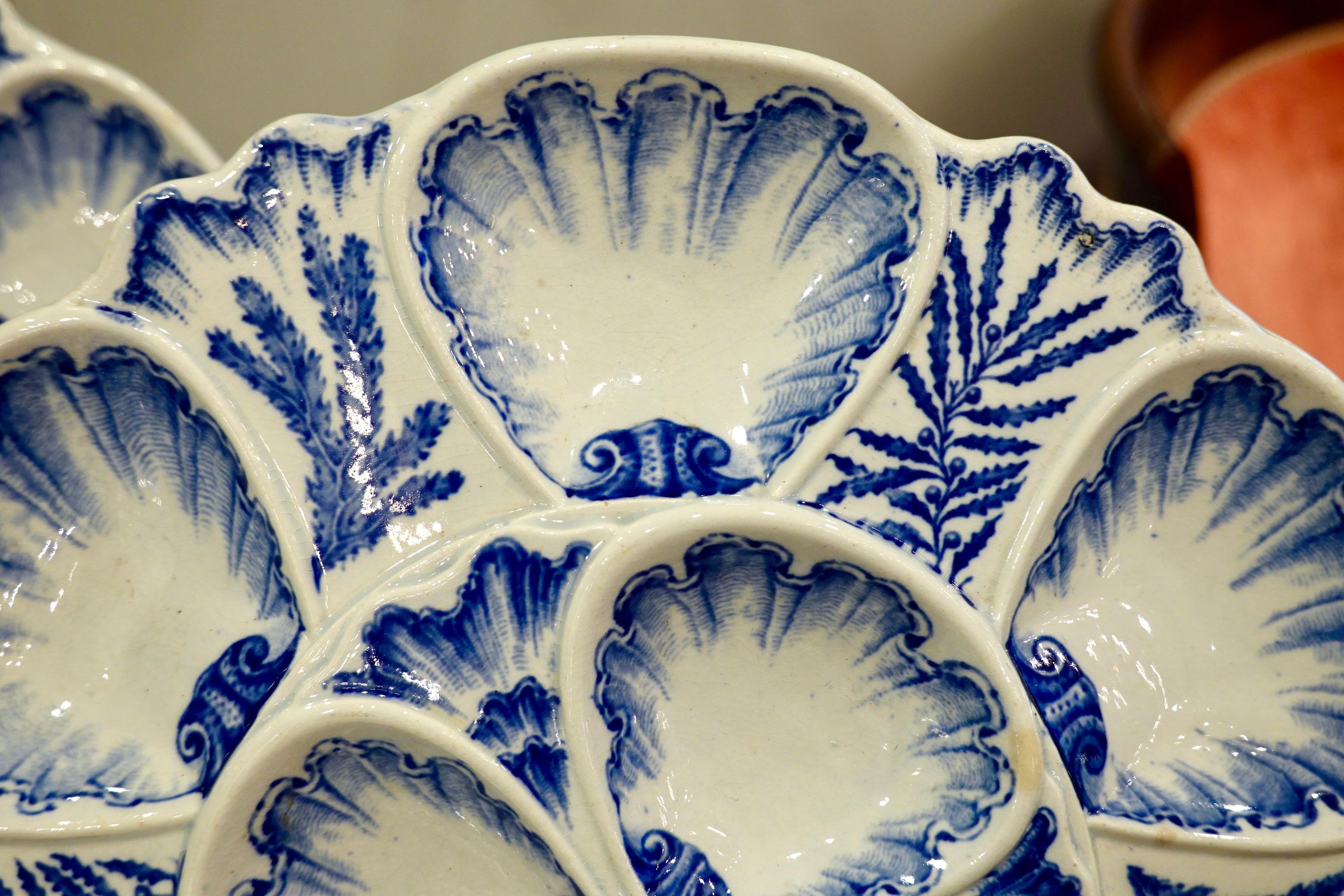 Set of Six 19th Century French Blue and White Oyster Plates from Bordeaux 2