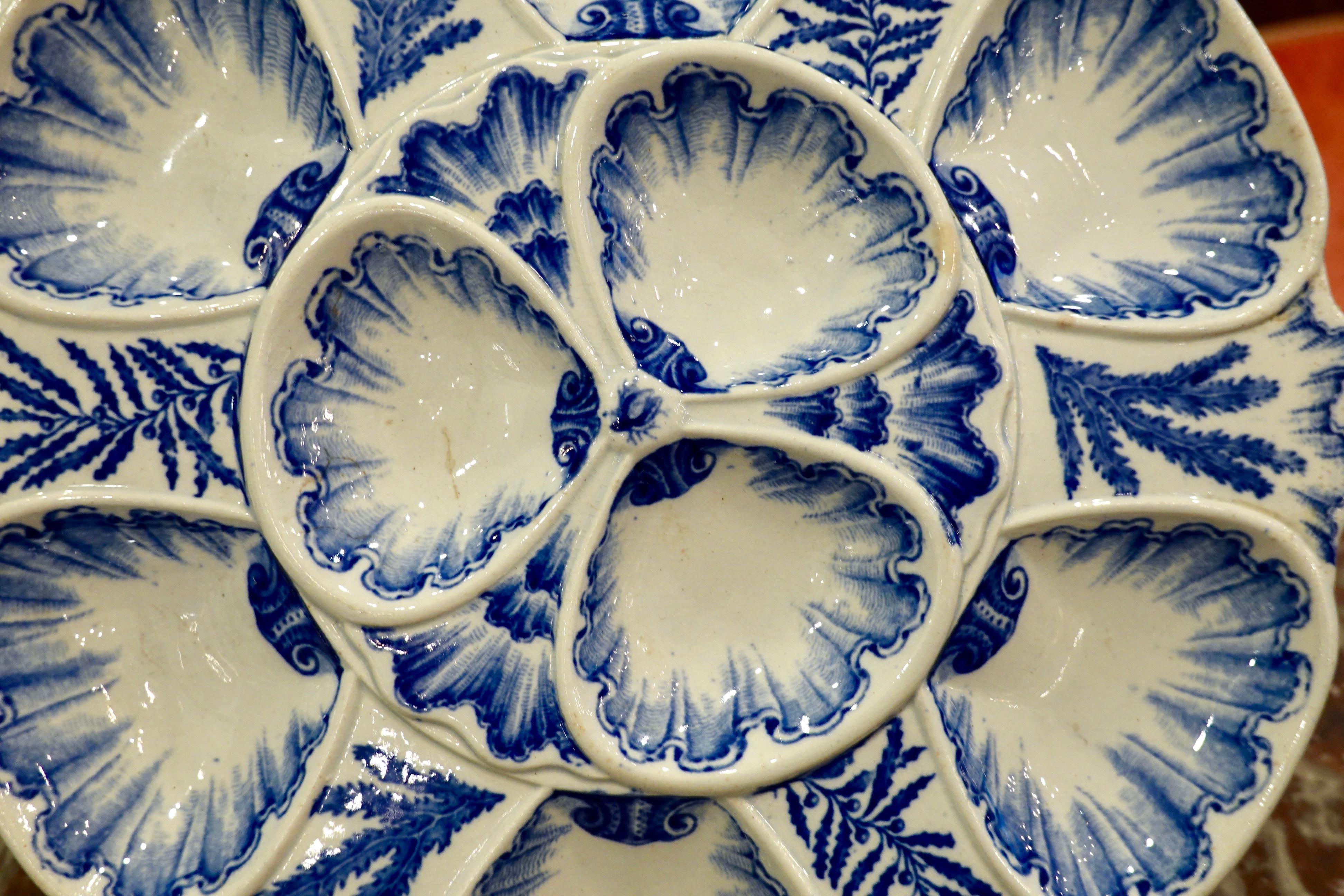 Set of Six 19th Century French Blue and White Oyster Plates from Bordeaux 3